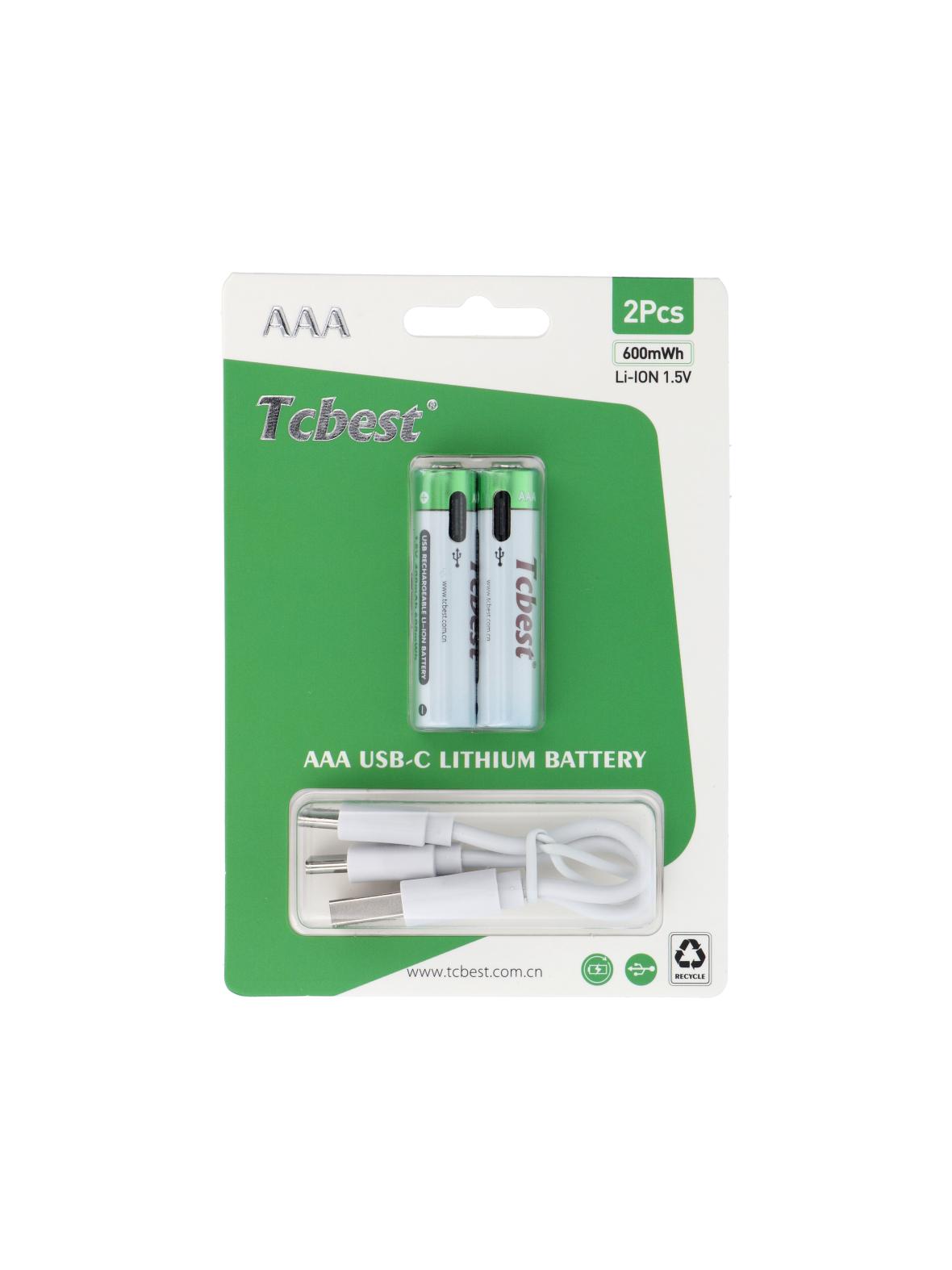 TCBEST bateria akumulatorowa R3 (AAA) 400 mAh z gniazdem Typ C + kabel USB A do 2 x Typ C 2 szt