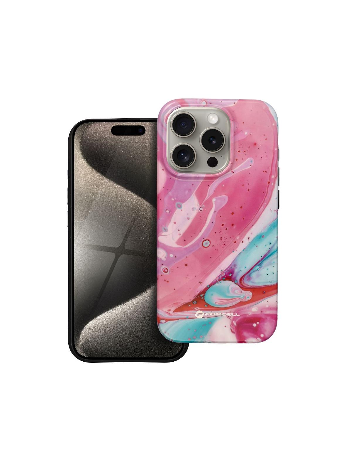 Etui na iPhone 15 PRO Forcell F-Protect Mirage zgodny z MagSafe Military Drop-Test pink marble