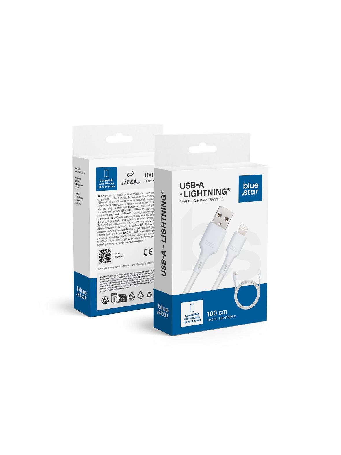 Kabel USB A do Lightning Blue Star 2,4A 1 m DC-001AL2.4 biały
