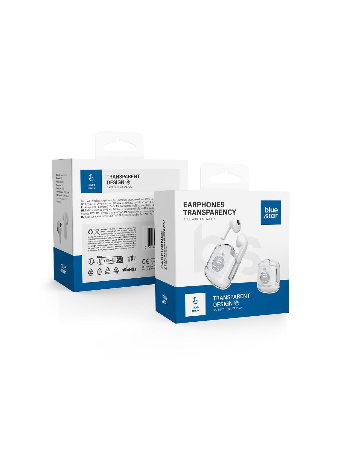 Słuchawki bezprzewodowe douszne Blue Star Transparency Fi22 TWS białe