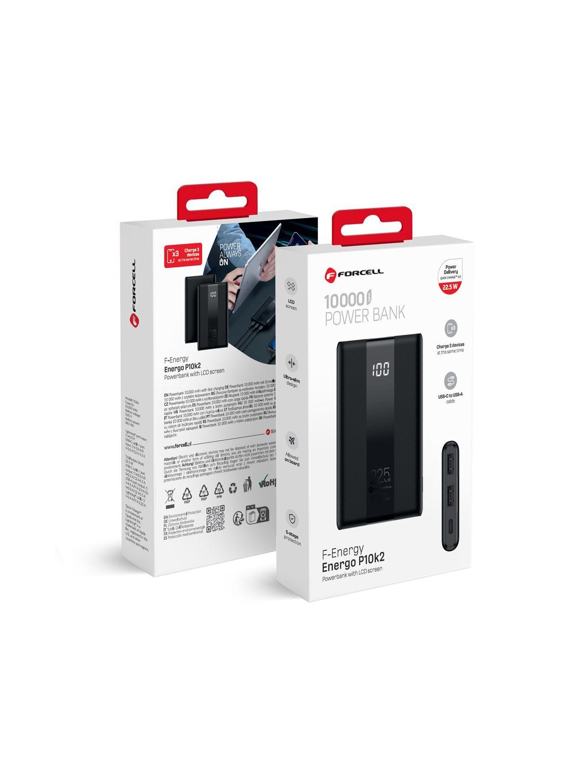Powerbank Forcell F-Energy Energo P10K2 QC3.0 PD 3A 22,5W 10000 mAh czarny 0INT