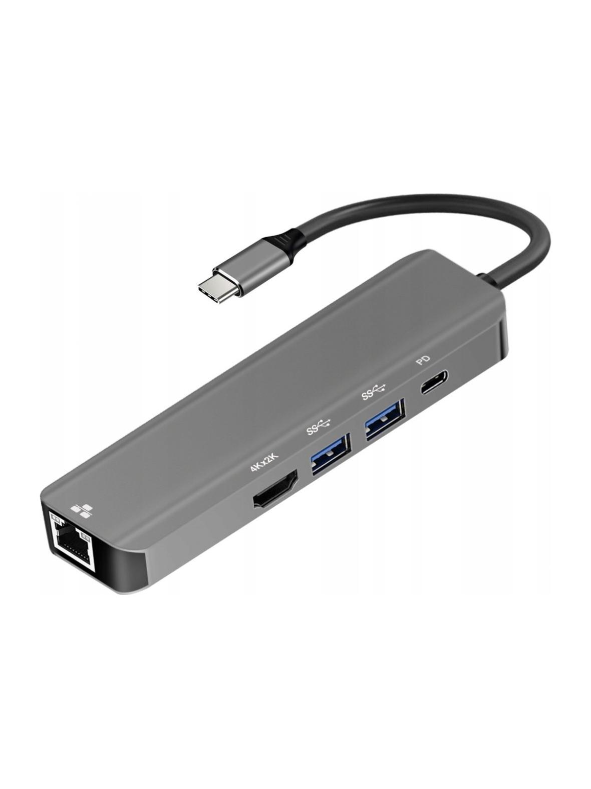 Adapter HUB 5w1 USB C ART OEM-C15-1 srebrny