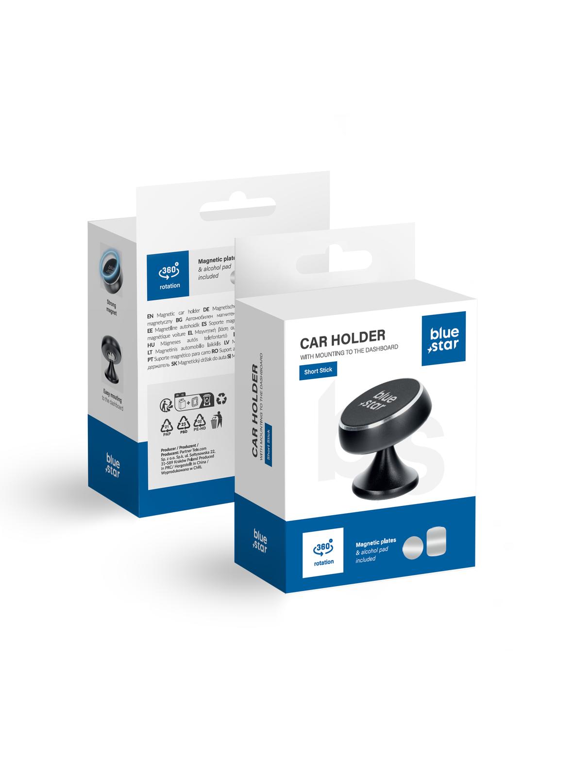 Uchwyt na telefon do samochodu magnetyczny Blue Star Short Stick do deski czarny