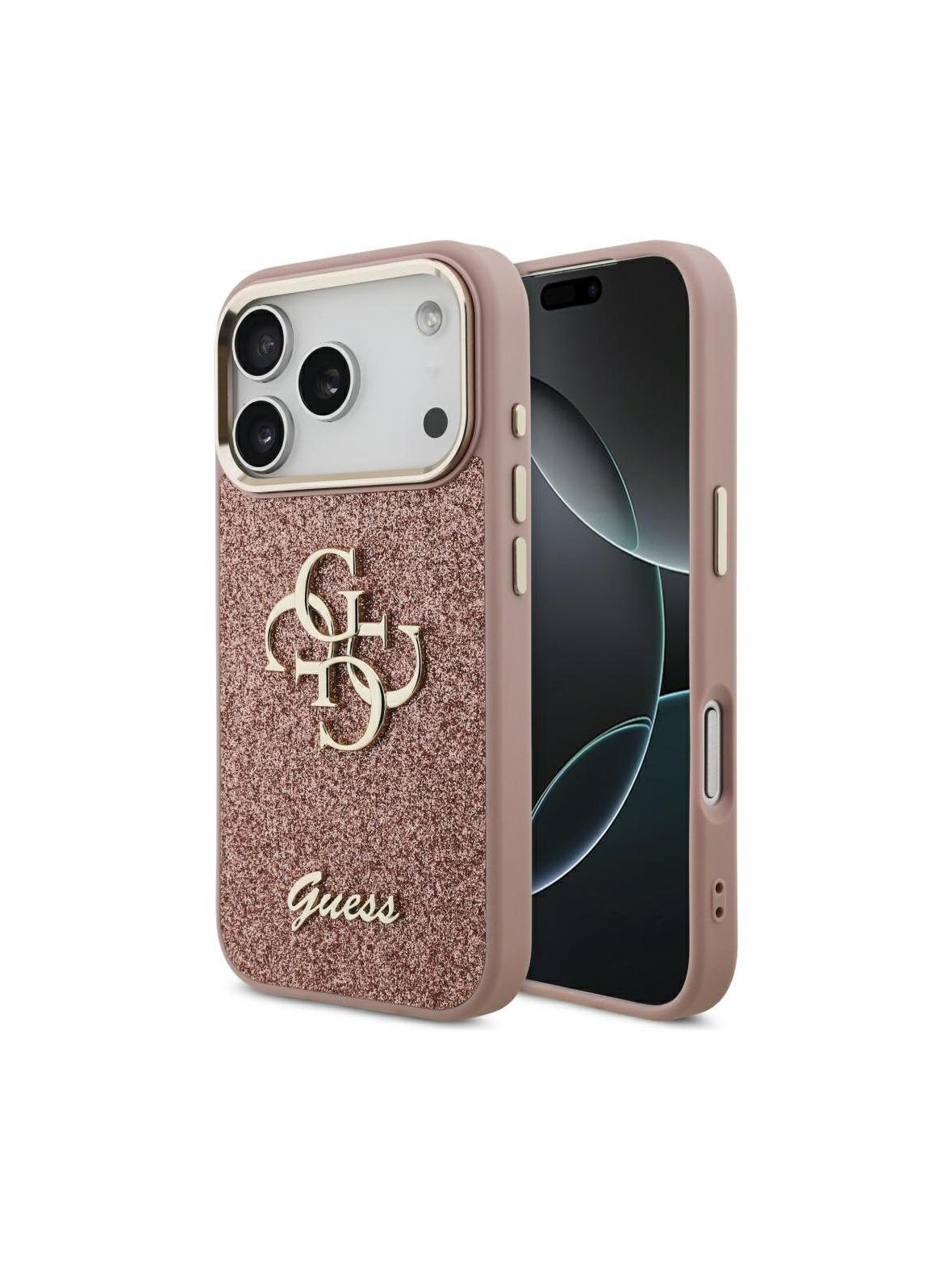 GUESS futerał do IPHONE 17 Pro GUHCP17LHG4SGCP (Fixed Glitter Big 4G Metal Frame) różowy
