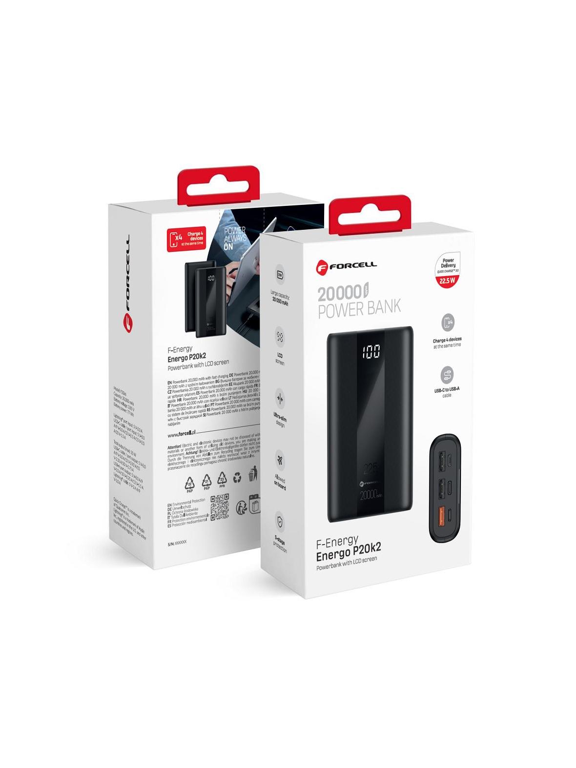 Powerbank Forcell F-Energy Energo P20K2 QC3.0 PD 3A 22,5W 20000 mAh czarny 0INT