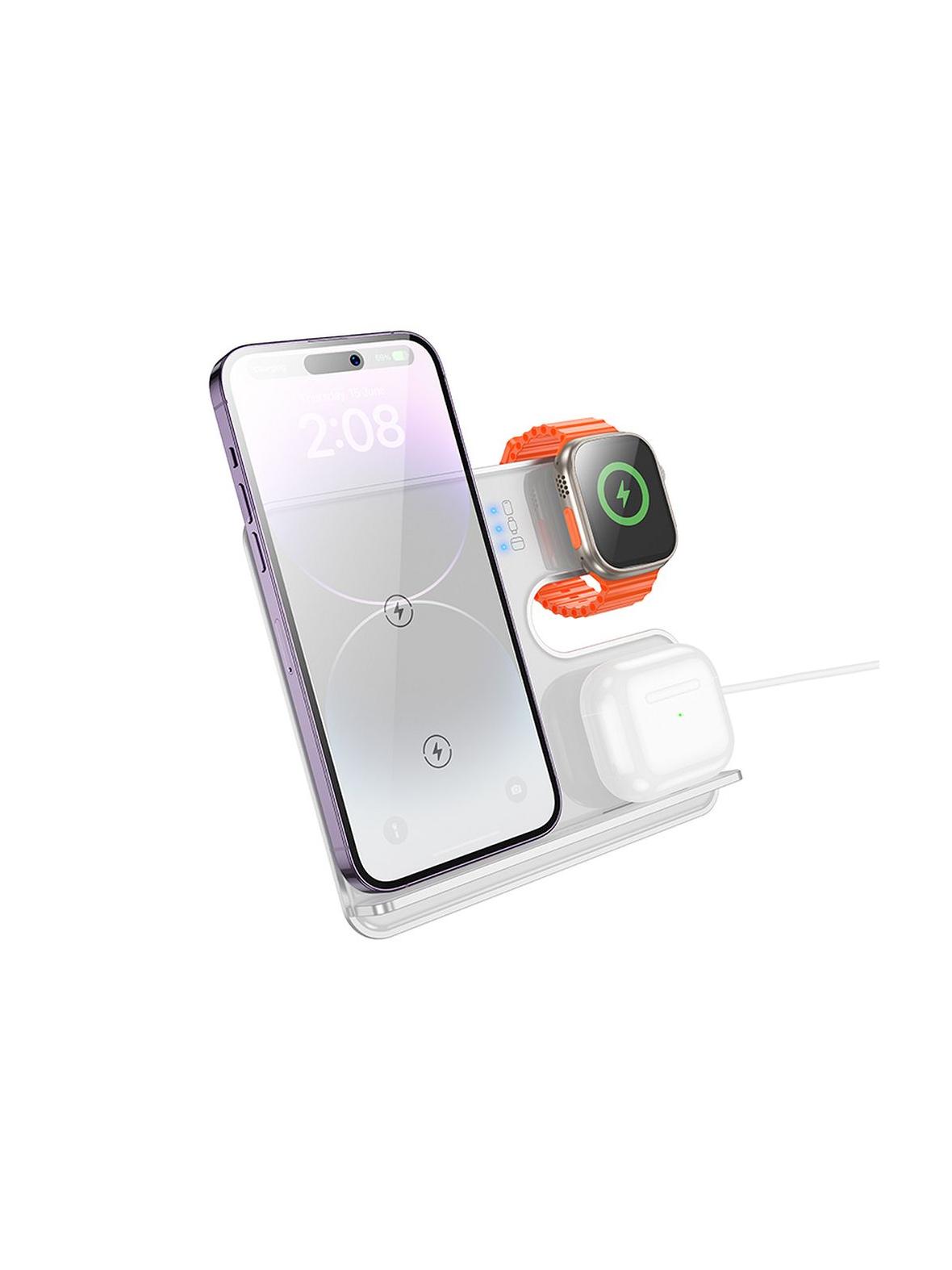 Ładowarka indukcyjna Hoco 3w1 15W zgodna z MagSafe i Apple Watch 15W CQ19 srebrna