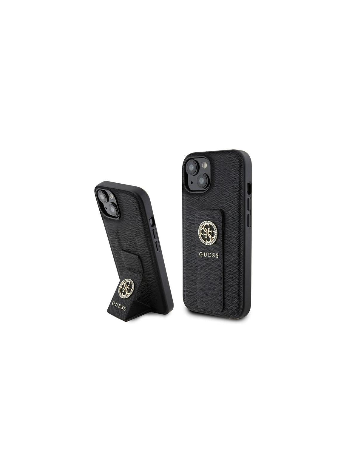 GUESS futerał do IPHONE 13 / 14 / 15 GUHCP15SPGSSADK (Grip Stand 4G Saffiano Strass) czarny
