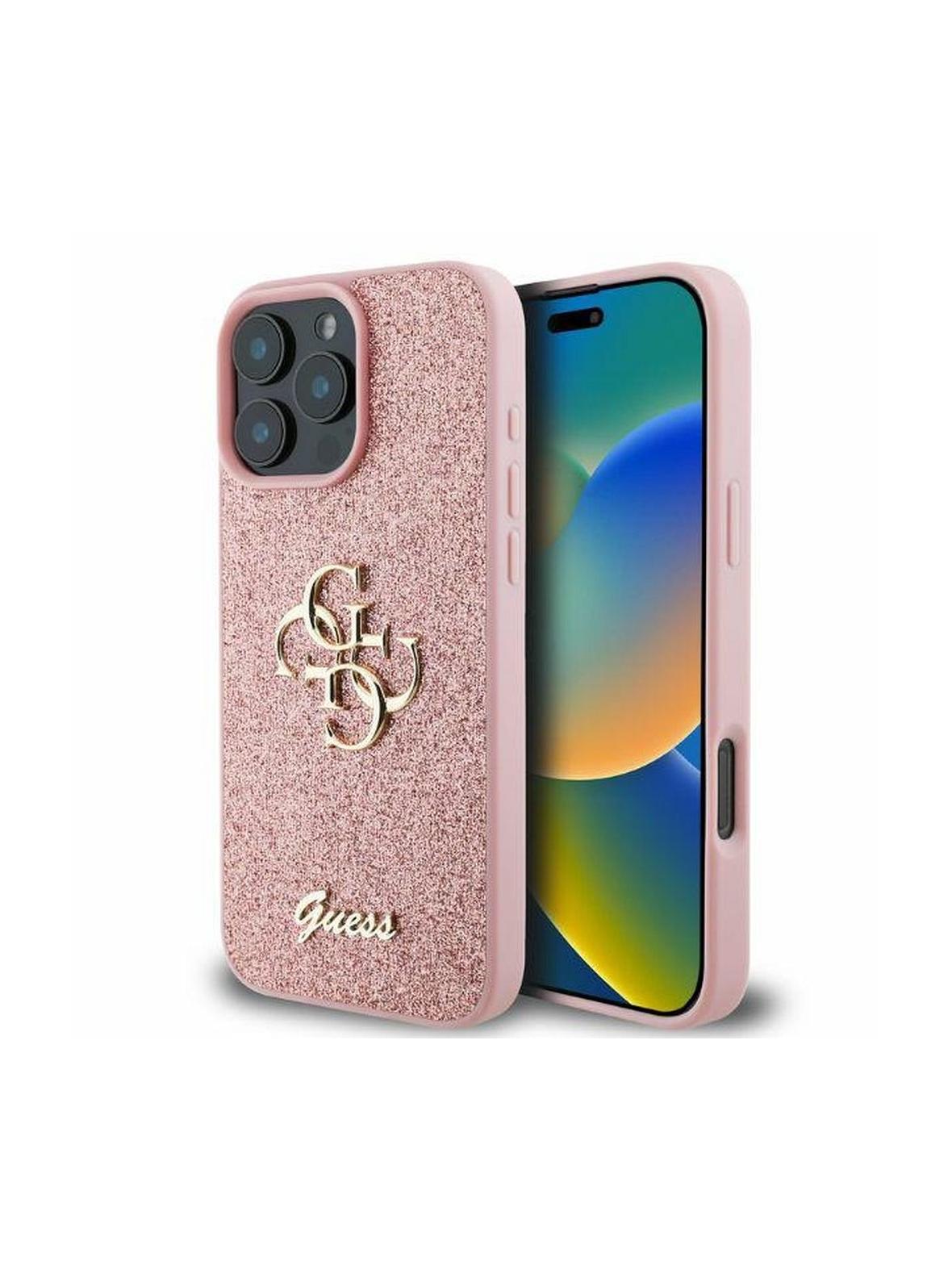 GUESS futerał do IPHONE 16 Pro Max GUHCP16XHG4SGP (Fixed Glitter Big 4G) różowy