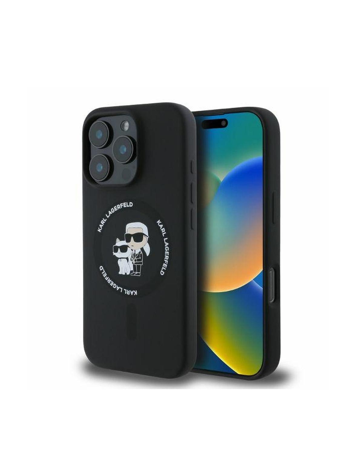 KARL LAGERFELD futerał do IPHONE 16 Pro Max kompatybilny z MagSafe KLHMP16XSCMKCRHK (Silicone KC Body Ring) czarny