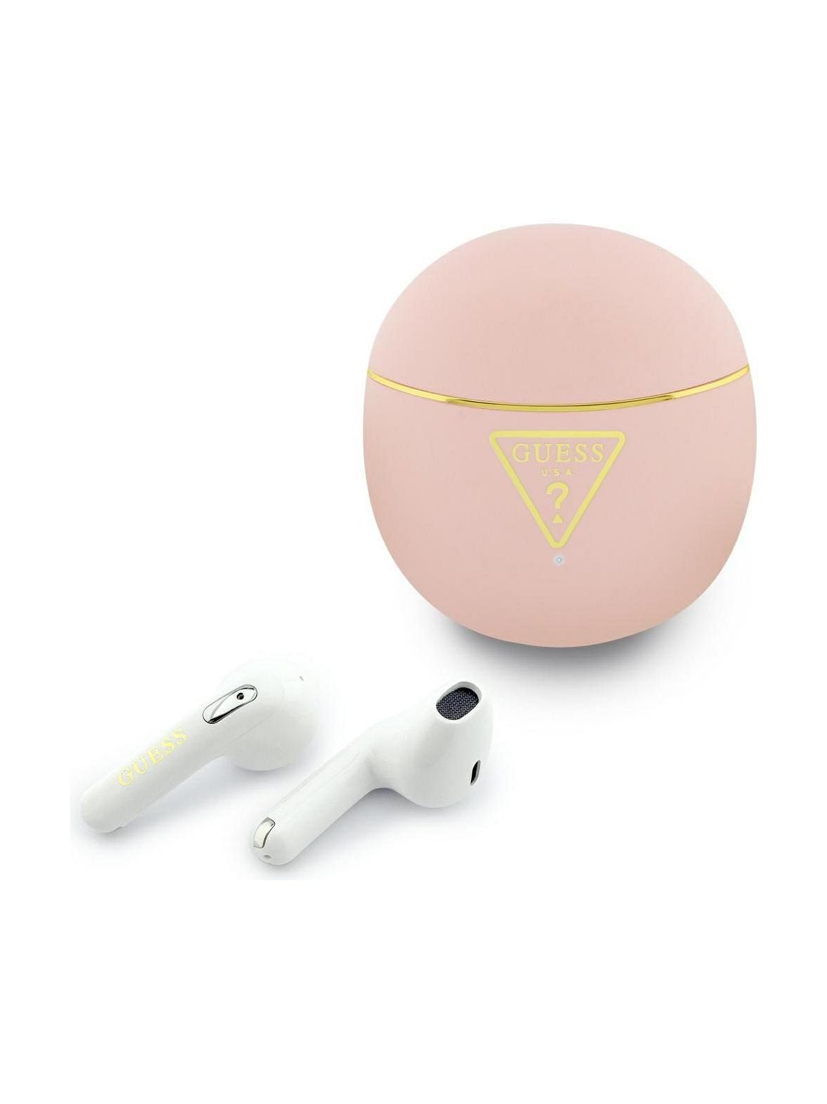 Słuchawki bezprzewodowe douszne Guess TWS GUTWSA15HETP (Small Round Script Print) różowe