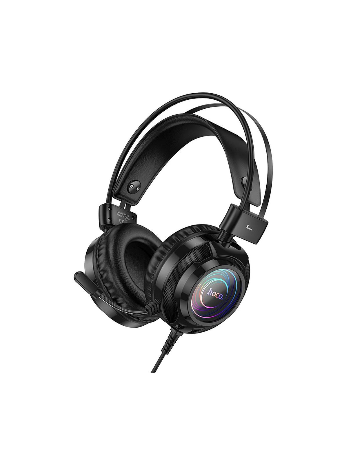 Słuchawki przewodowe nauszne gamingowe USB A + Jack 3,5 mm Hoco 2 m W110 czarne