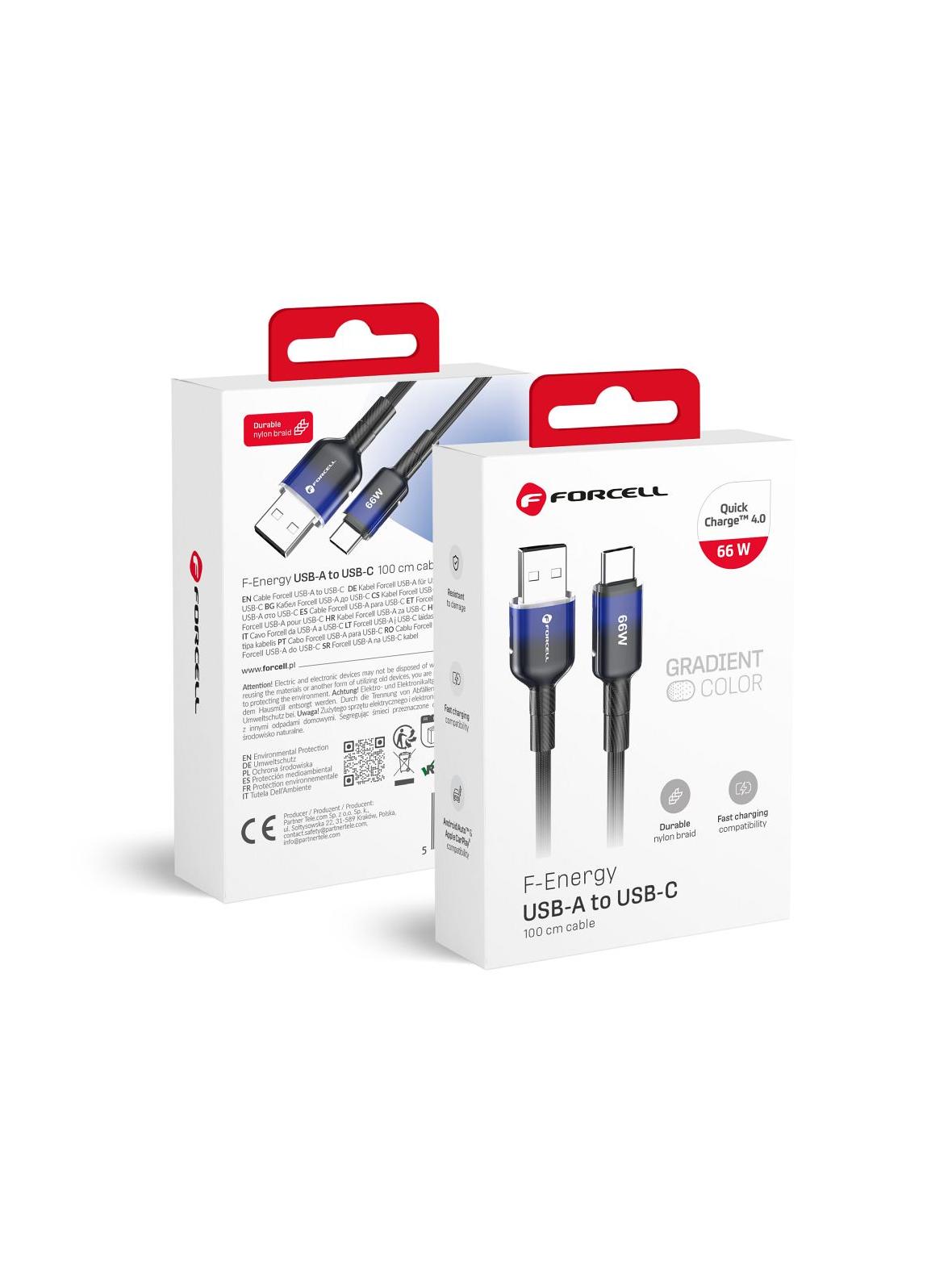 Kabel USB A do USB C Forcell F-Energy QC4.0 3A 66W Gradient 1 m C352 czarny