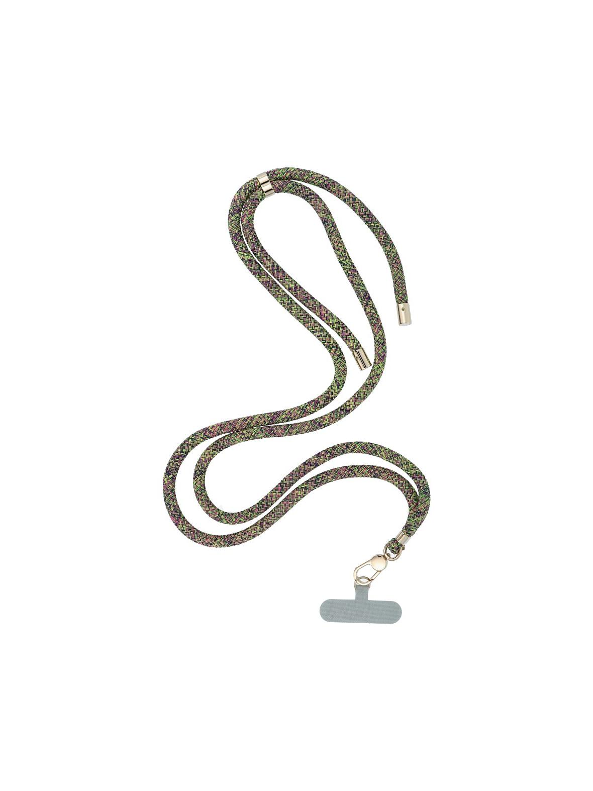 Smycz do telefonu, Zawieszka do telefonu - SWING (8mm) z regulacją długości / długość sznura 165cm (max 82,5cm w pętli) / na ramię lub szyję - szaro zielono różowy