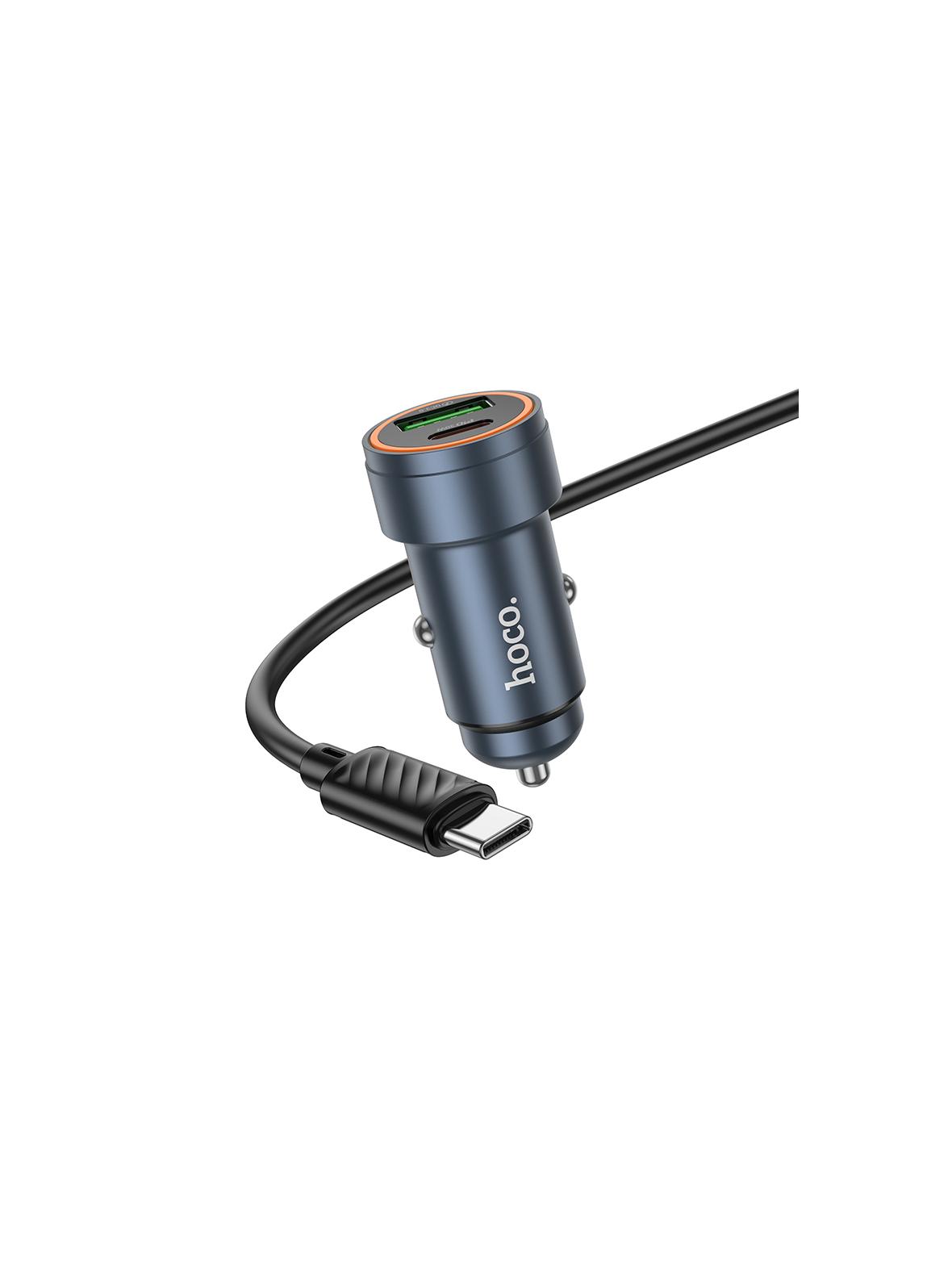Ładowarka samochodowa Hoco USB A + USB C QC3.0 PD 30W + kabel USB C do USB C Z57A czarna