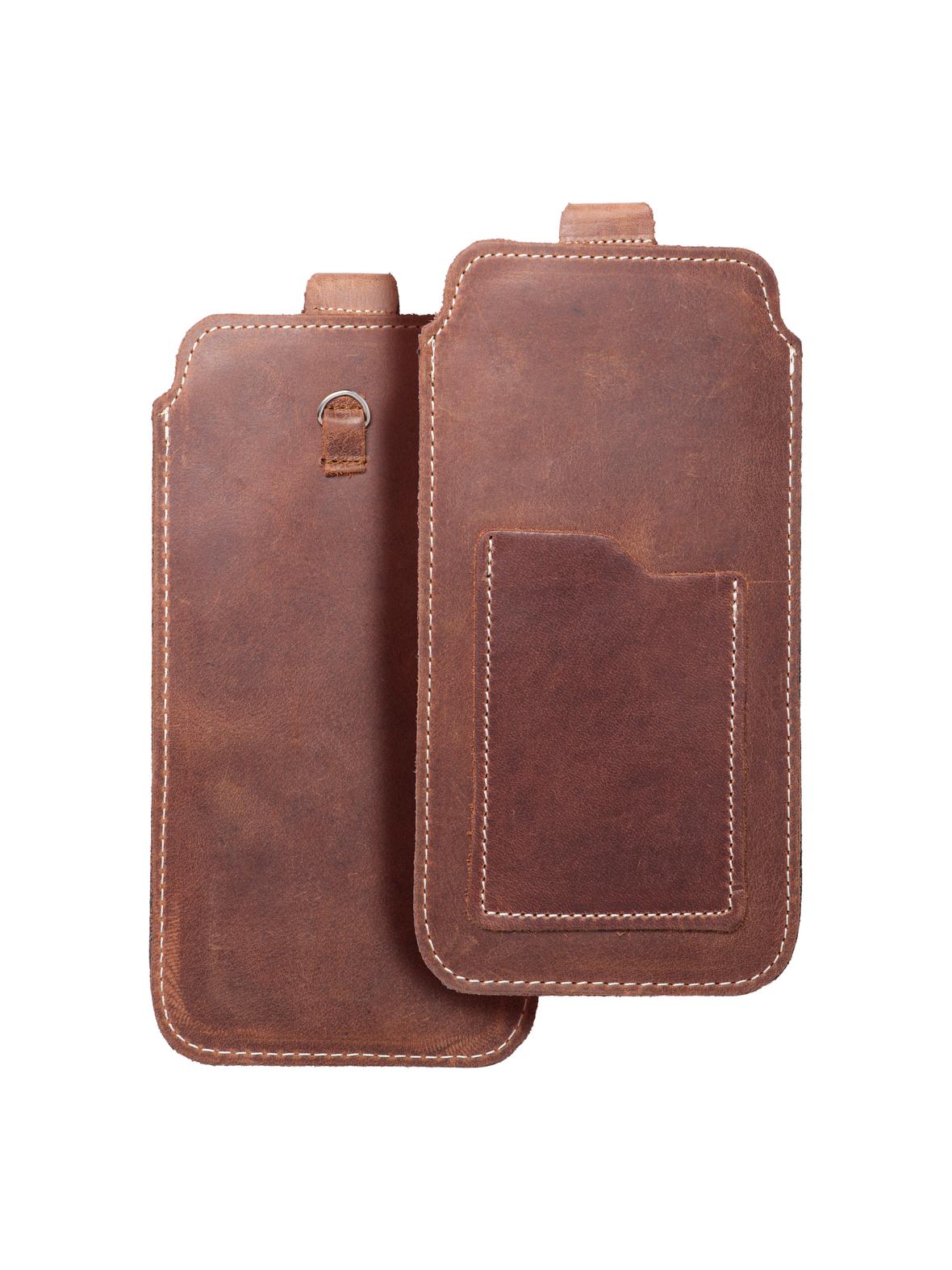 Skórzany futerał uniwersalny / wsuwka z pull-up - ROYAL Crazy Horse / brązowy - Rozmiar 2XL+tall - SAMSUNG S21 ULTRA / HUAWEI P Smart 2021 / XIAOMI Redmi 12 / OPPO A98 5G