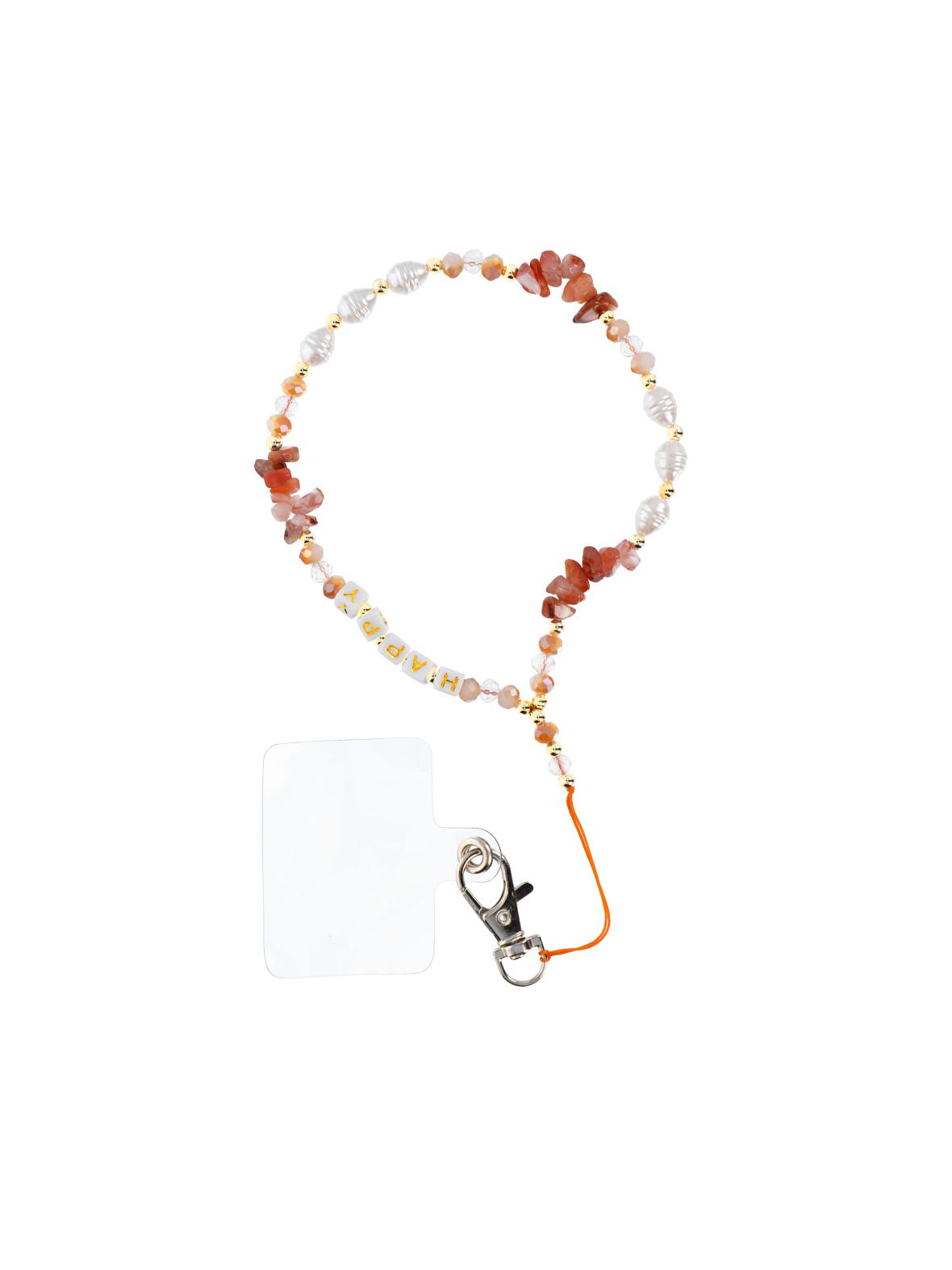 Smycz do telefonu, Zawieszka do telefonu - HAPPY / długość sznura 44cm (22cm w pętli) / na rękę - pomarańczowy