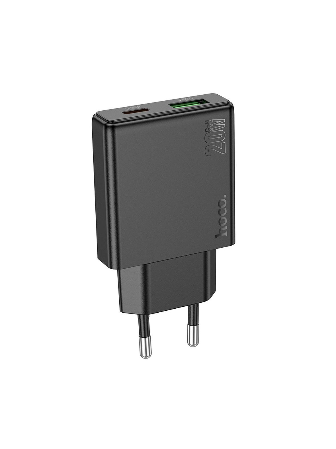 Ładowarka sieciowa do telefonu Hoco Slim USB A + USB C QC3.0 PD 3A 20W N38 czarna