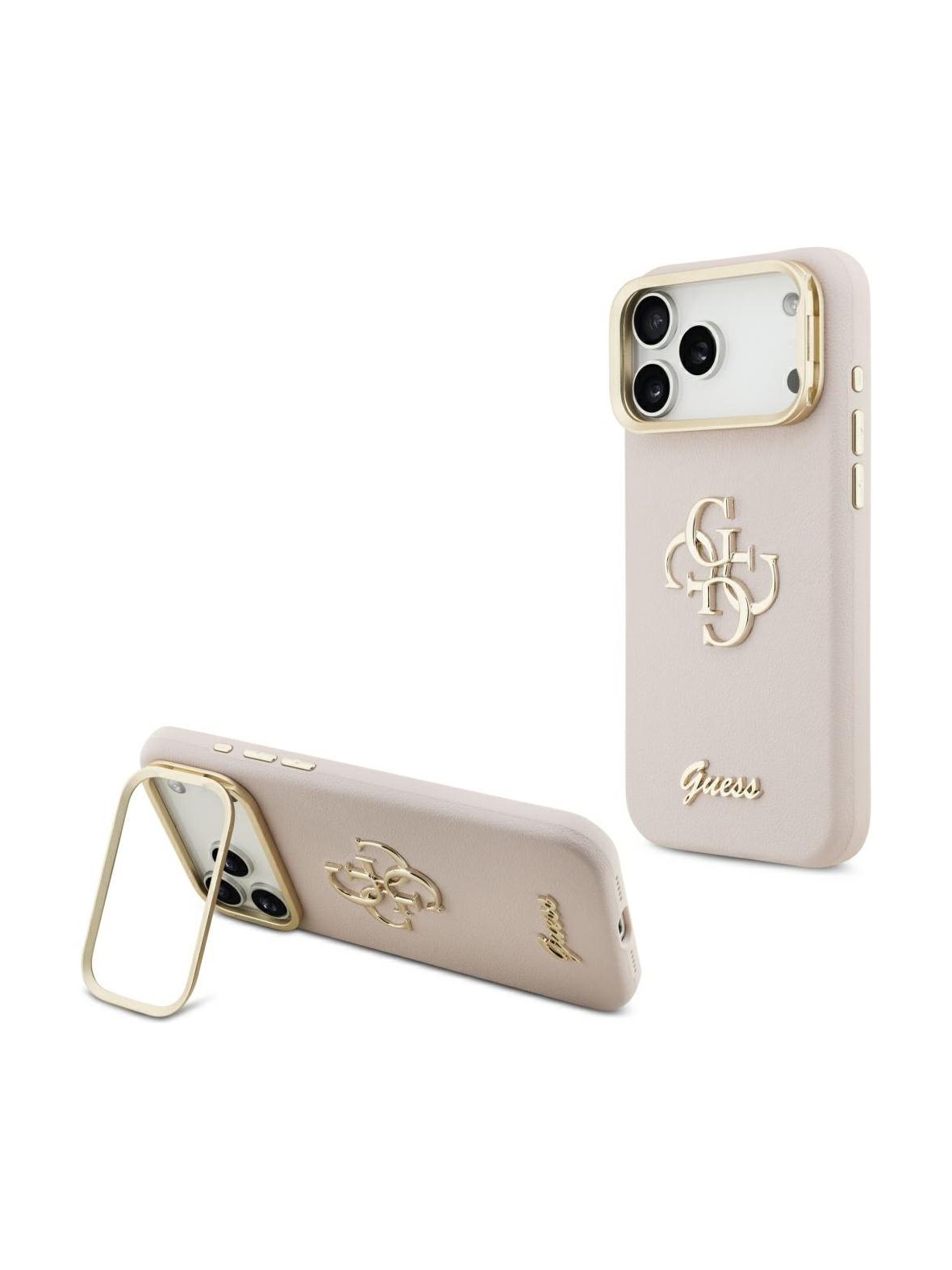 GUESS futerał do IPHONE 17 Pro Max GUHCP17XPCS4GSP (Grained PU Big 4G & Stand Camera) różowy