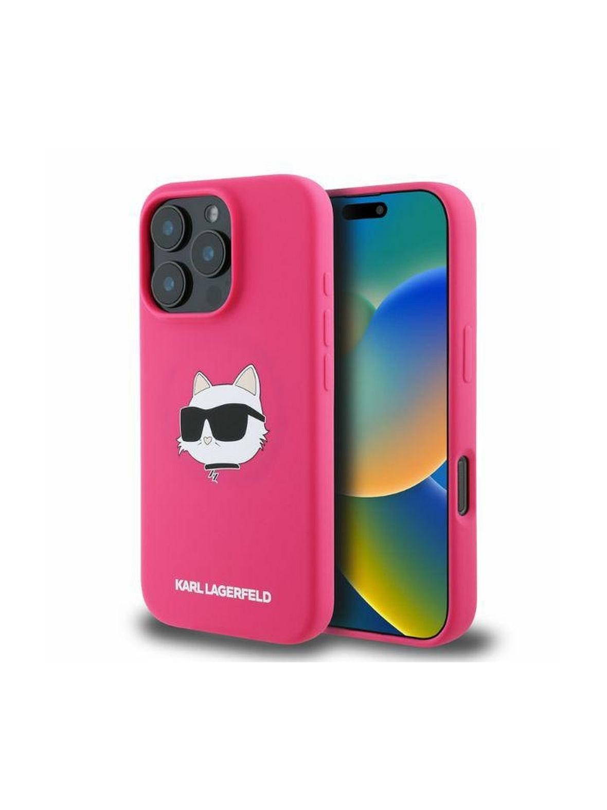 KARL LAGERFELD futerał do IPHONE 16 Pro kompatybilny z MagSafe KLHMP16LSCHPPLF (Sil Choupette Head Print) fuksja