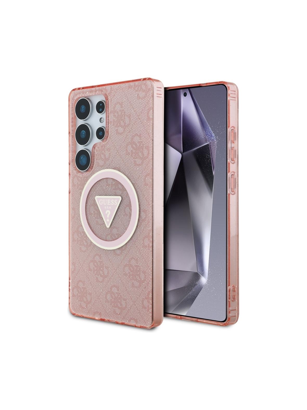 GUESS futerał do SAMSUNG S25 Ultra GUHMS25LHG4PRTGP (Magnetic IML Metal Glitter 4G Circle Triangle) różowy