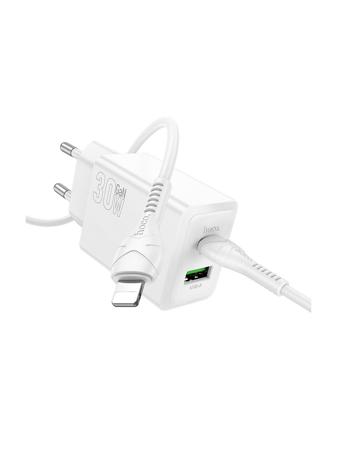 Ładowarka sieciowa do telefonu Hoco USB A + USB C QC3.0 PS AFC 3A 30W + kabel USB C do USB C N71 biała