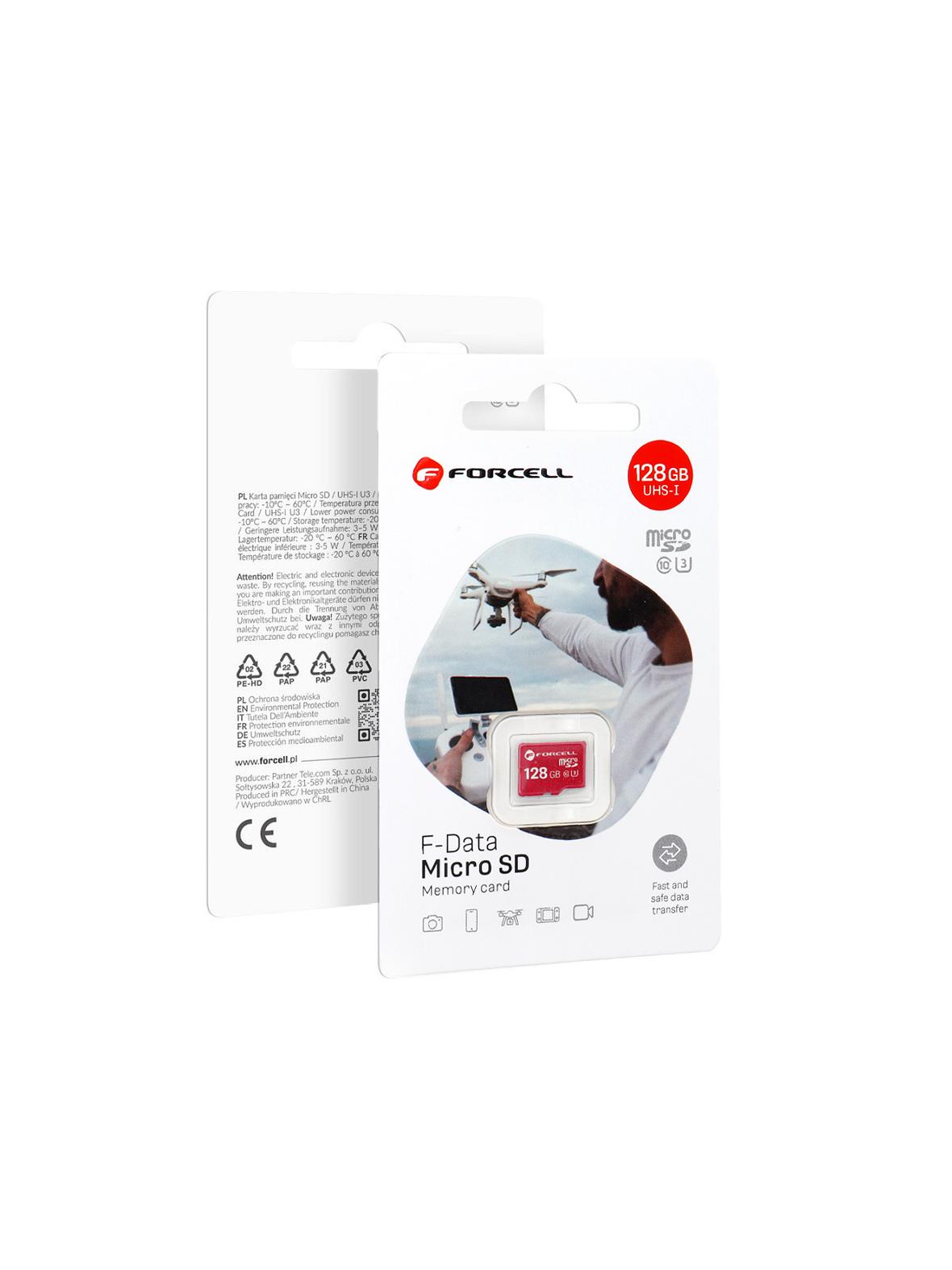 Karta microSD 128GB U3 class 10 Forcell F-Data czerwona