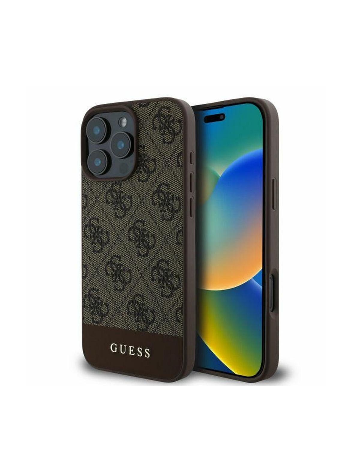 GUESS futerał do IPHONE 16 Pro GUHCP16LG4GLBR (PC/TPU 4G PU Bottom Stripe) brązowy