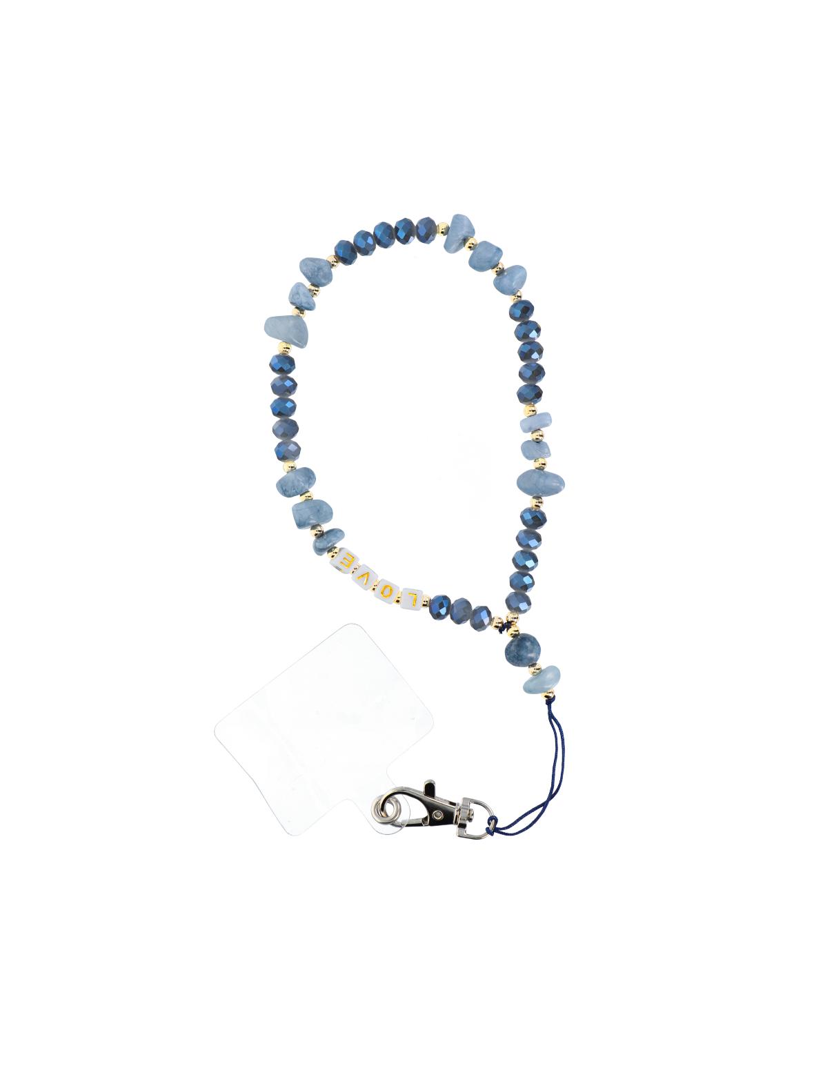 Smycz do telefonu, Zawieszka do telefonu - LOVE / długość sznura 44cm (22cm w pętli) / na rękę - niebieski