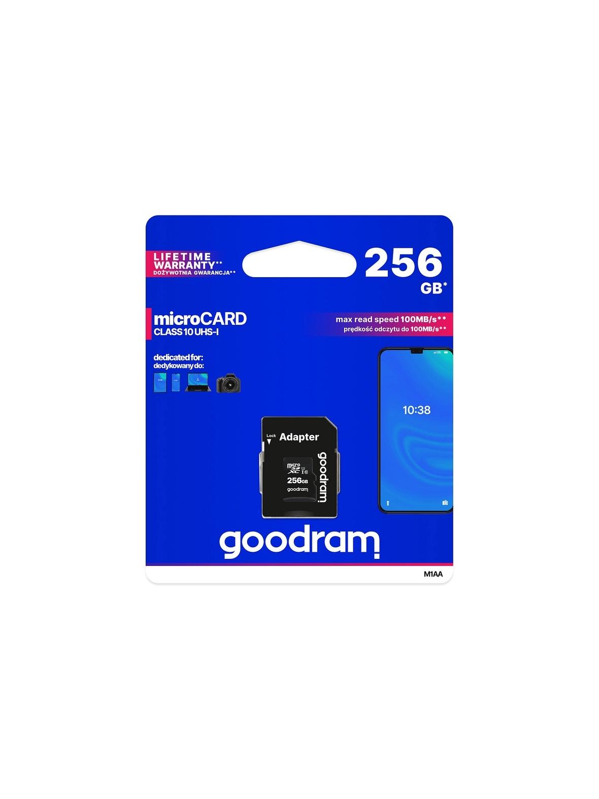 GOODRAM karta pamięci microSD 256GB 100MB/s class 10 UHS I z adapterem SD