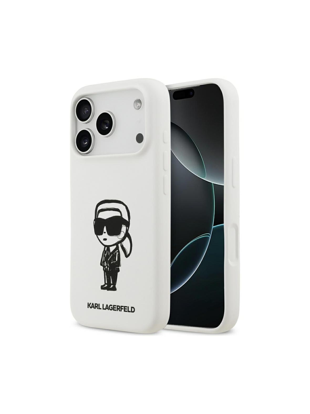 KARL LAGERFELD futerał do IPHONE 17 Pro kompatybilny z MagSafe KLHMP17LSKIGROH (Silicone W/ KL Sketch & Logo) biały