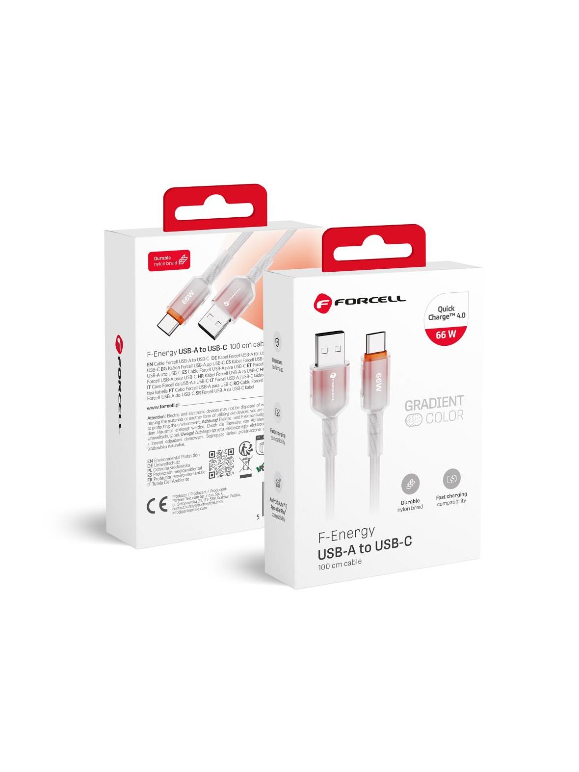 Kabel USB A do USB C Forcell F-Energy QC4.0 3A 66W Gradient 1 m C352 biały