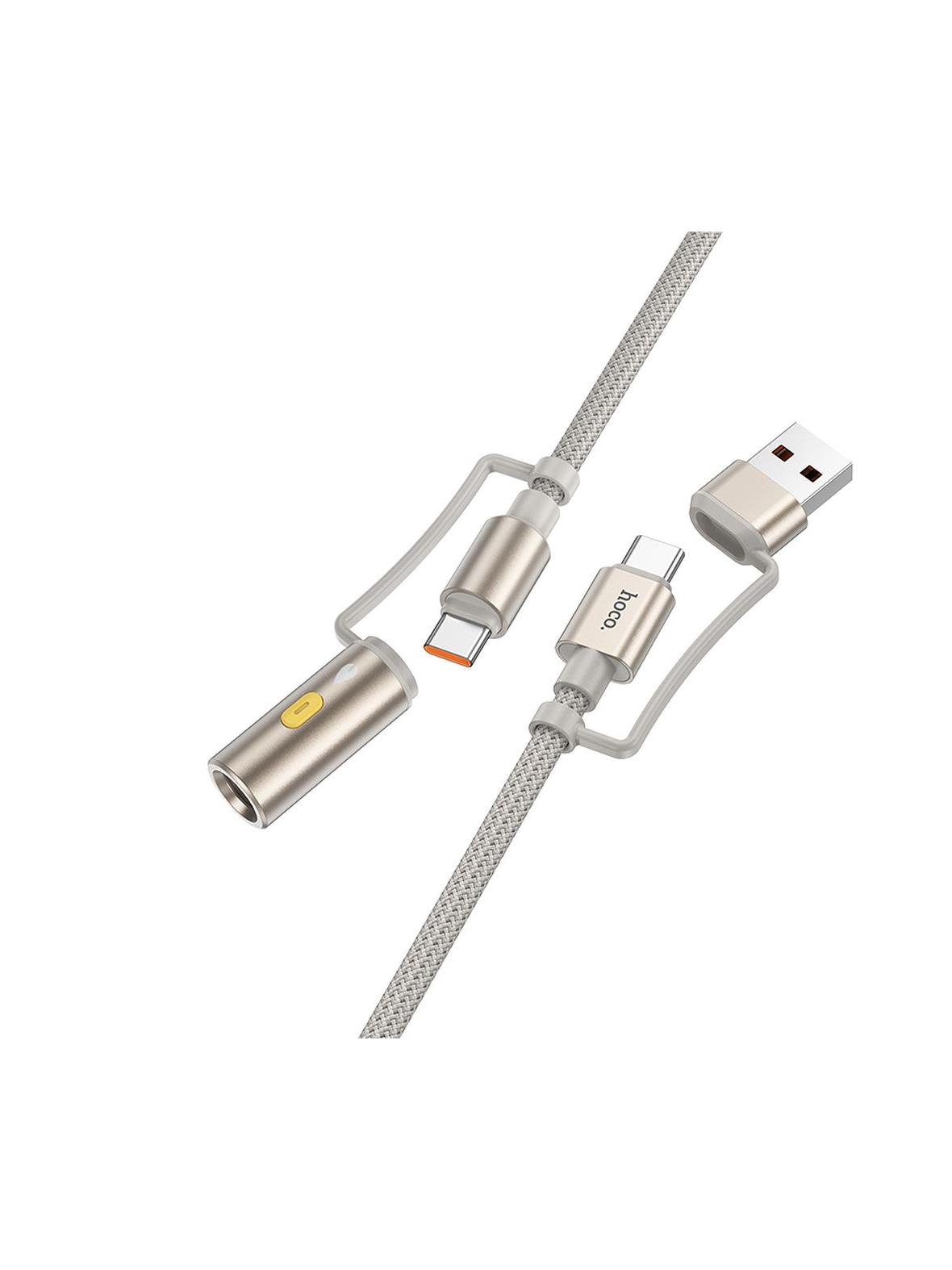 Kabel All-in-one USB A / USB C do USB C / Zapalniczka samochodowa Hoco 3A 60W 1,2 m U138 szary