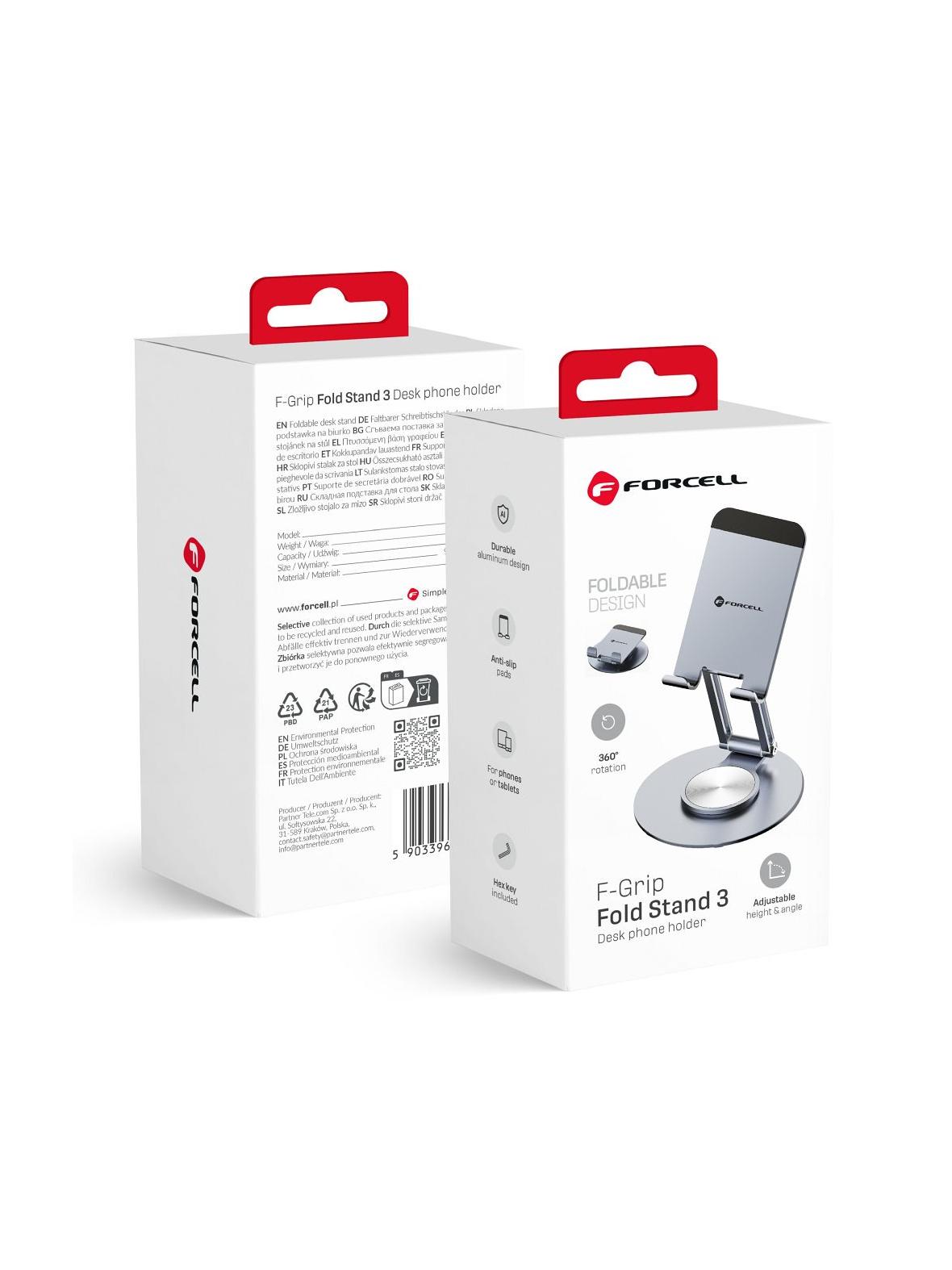 Uchwyt na telefon / tablet biurkowy składany Forcell F-Grip Fold Stand 3 360 szary