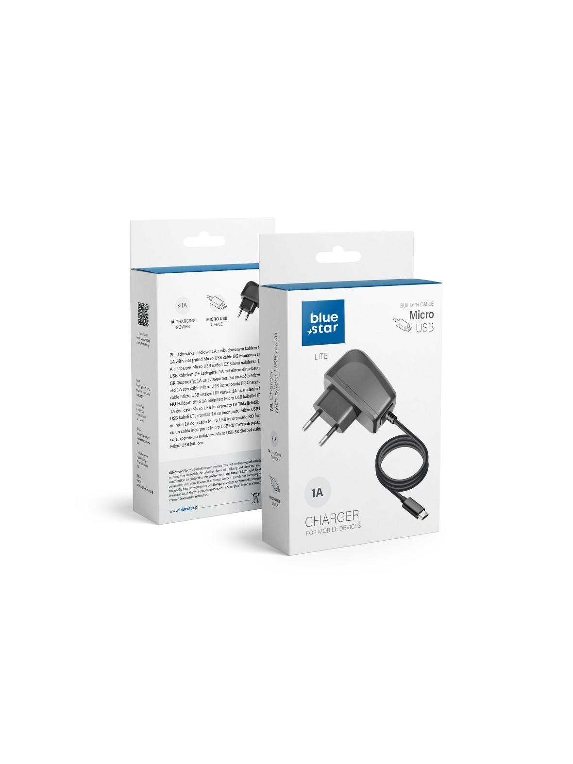 Ładowarka sieciowa do telefonu Blue Star Lite 1A 5W z kablem Micro USB TFK-TC-1095B czarna