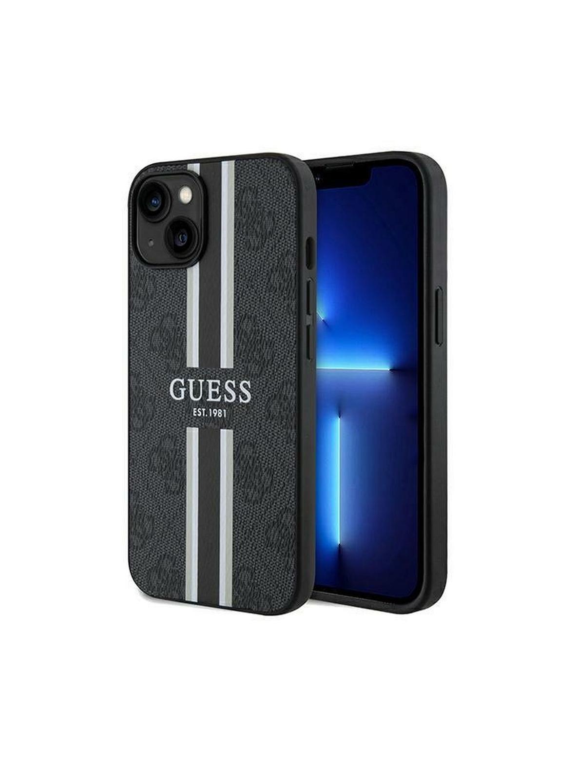 GUESS futerał do IPHONE 15 kompatybilny z MagSafe GUHMP15SP4RPSK (4G Printed Stripes) czarny