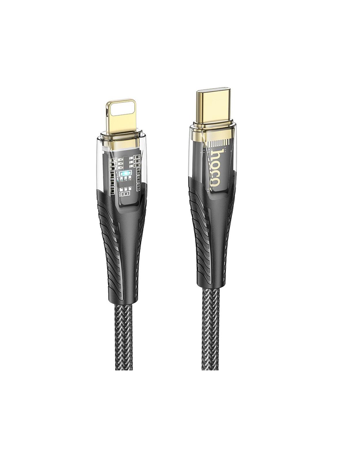 Kabel USB C do Lightning Hoco PD 27W 1,2 m U121 czarny transparentny