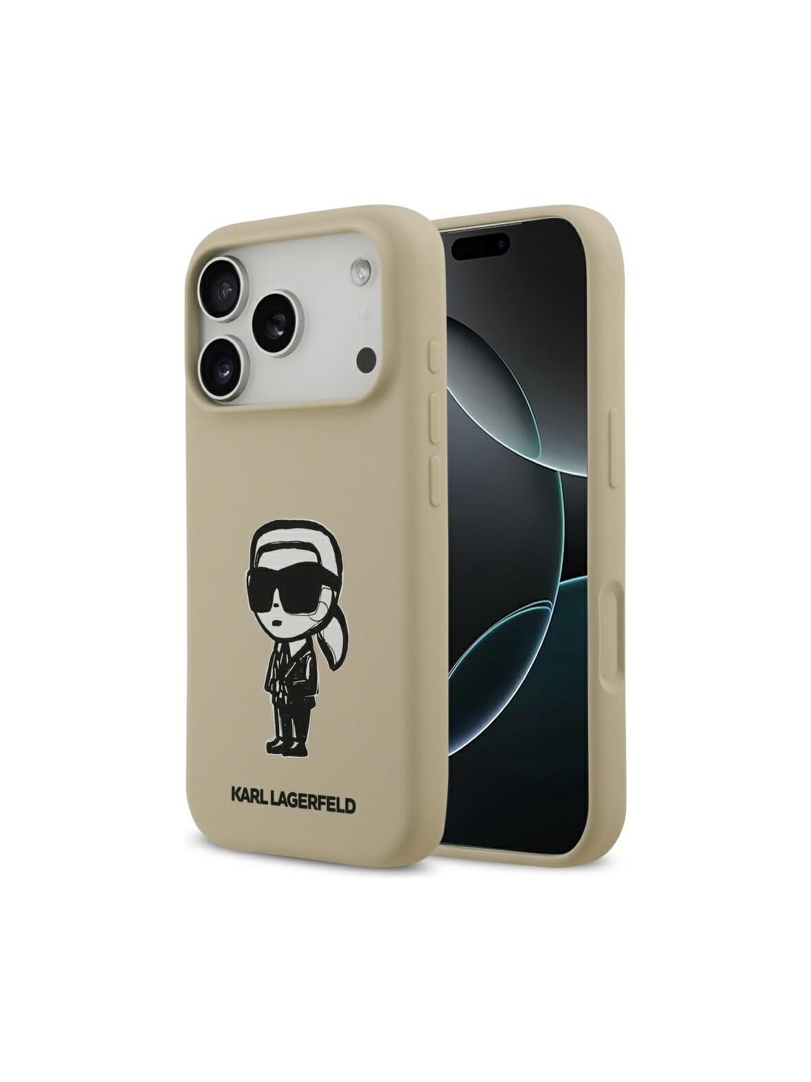 KARL LAGERFELD futerał do IPHONE 17 Pro kompatybilny z MagSafe KLHMP17LSKIGROW (Silicone W/ KL Sketch & Logo) brązowy