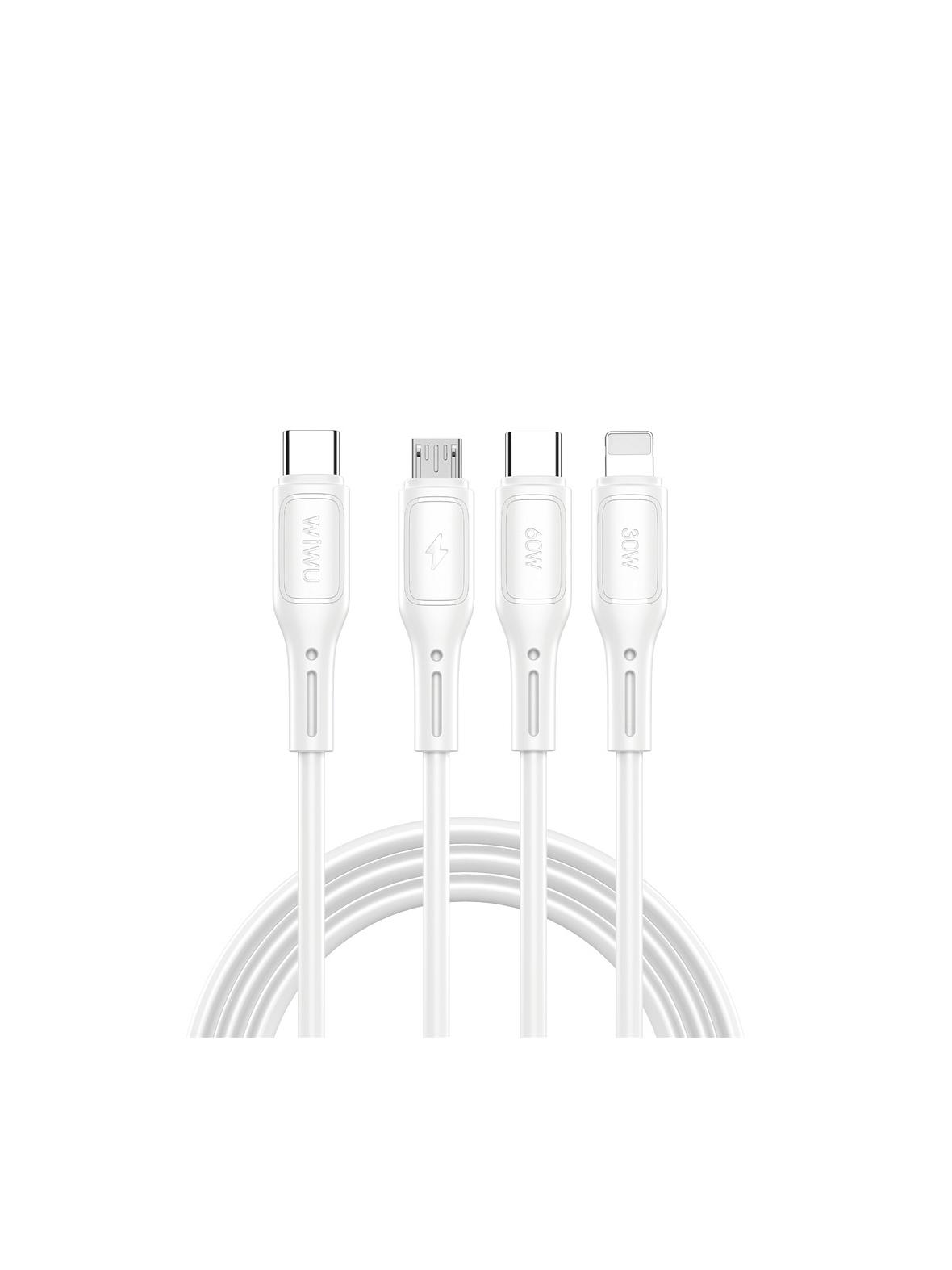 Kabel 3w1 USB C do USB C, Micro USB, Lightning Wiwu 60W Wi-C046E 1m biały