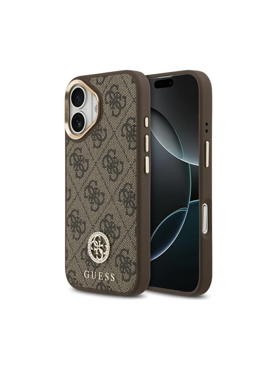 GUESS futerał do IPHONE 17 kompatybilny z MagSafe GUHMP17SP4GRMDEW (PU W/ 4G Strass Logo) brązowy