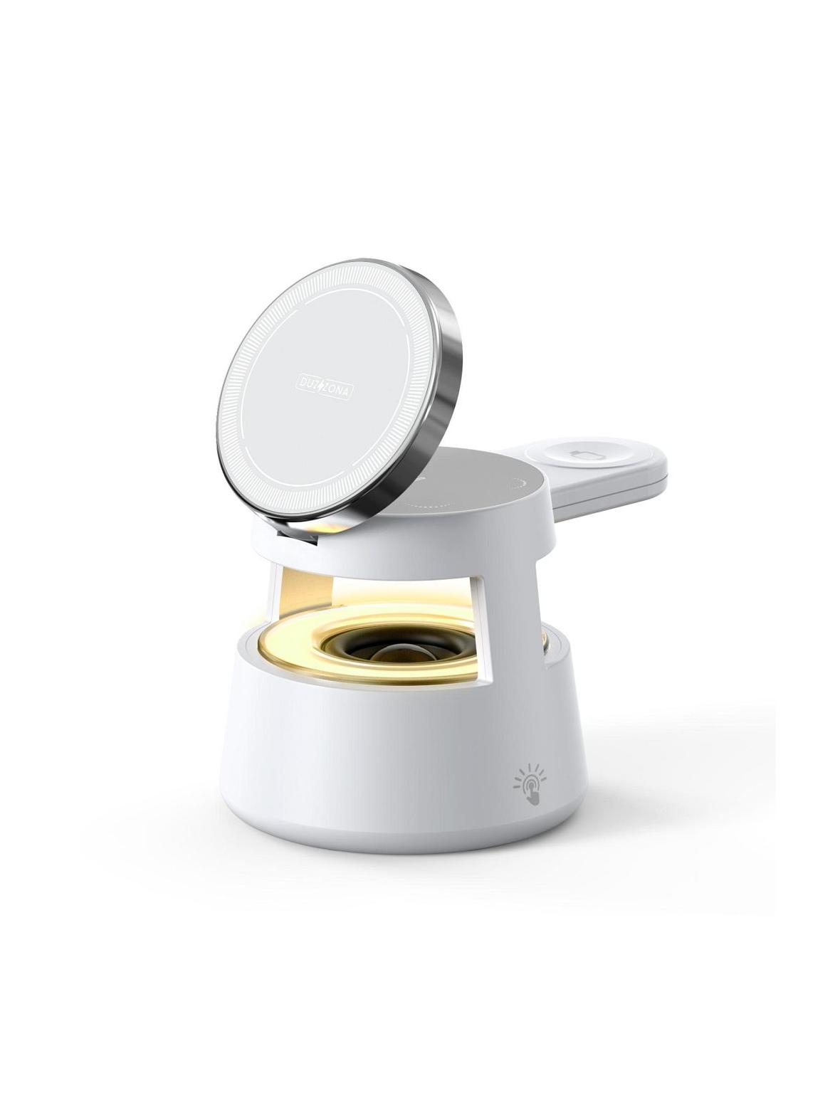DUZZONA W23 - ładowarka indukcyjna 5w1 z głośnikiem Bluetooth i podświetleniem, kompatybilna z MagSafe 15W czarna