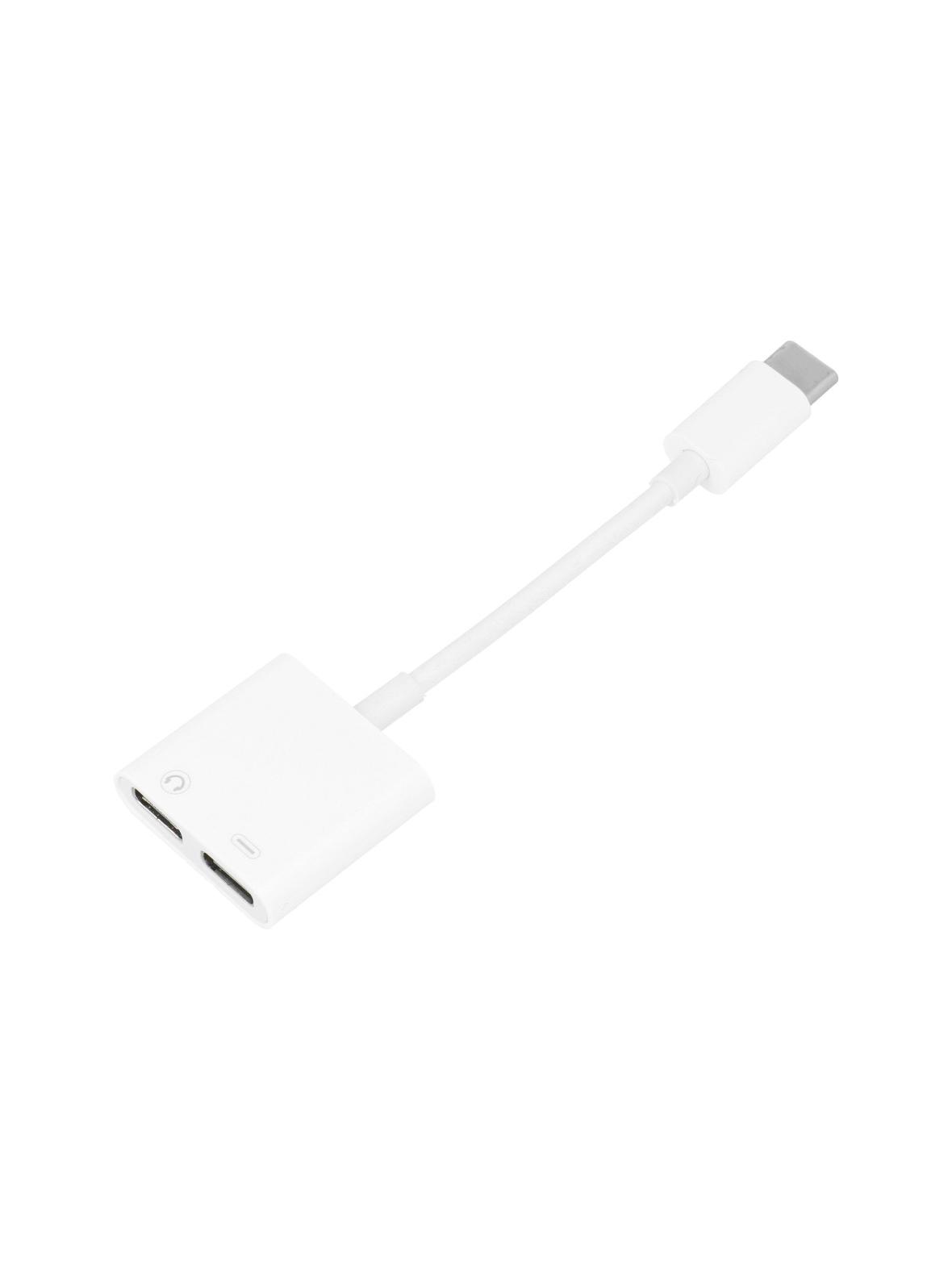 Adapter AUX 2w1 Typ C (męski) do Typ C (żeński) / Typ C (żeński) BOX biały [DAC]