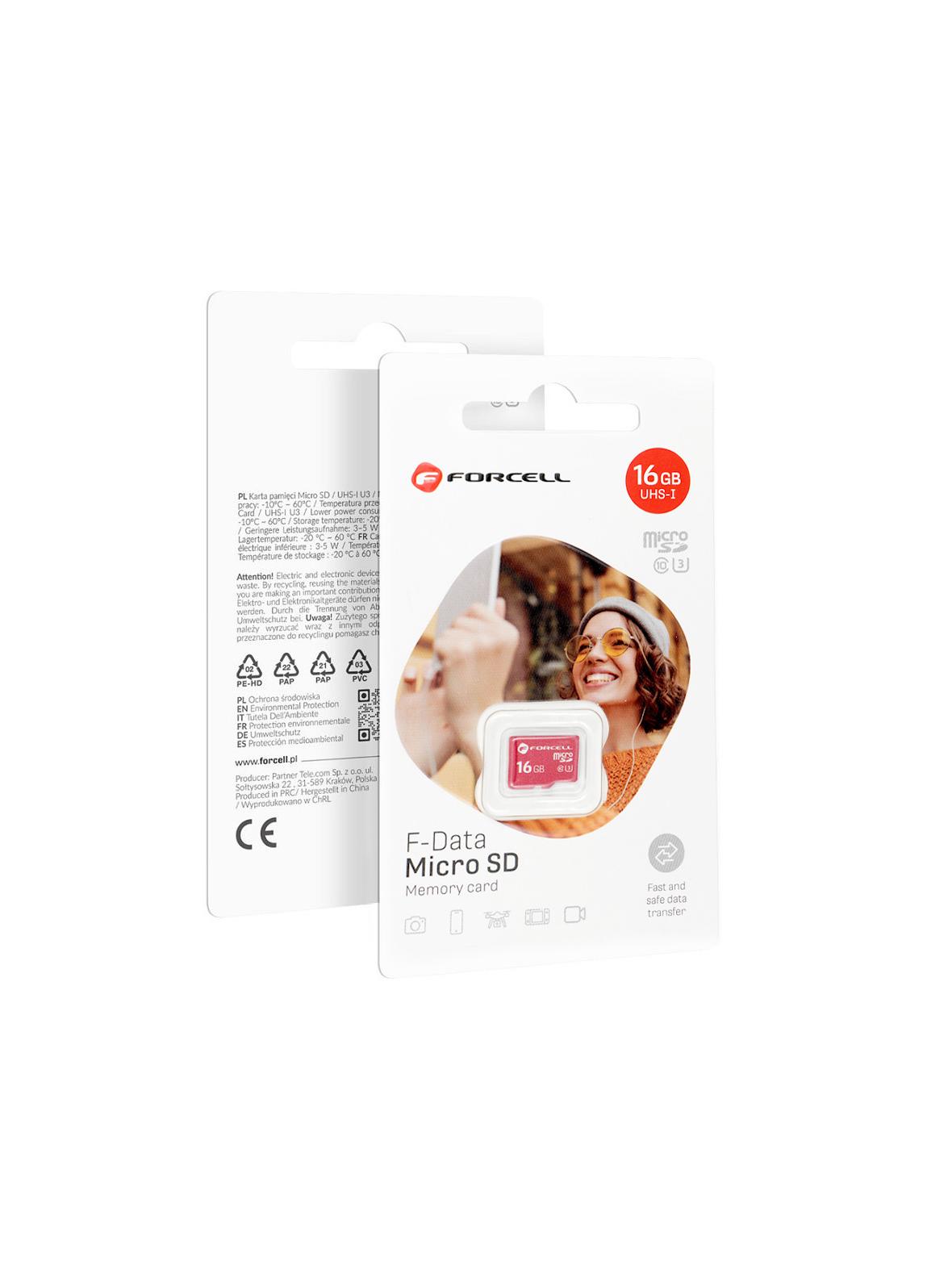 Karta microSD 16GB U3 class 10 Forcell F-Data czerwona