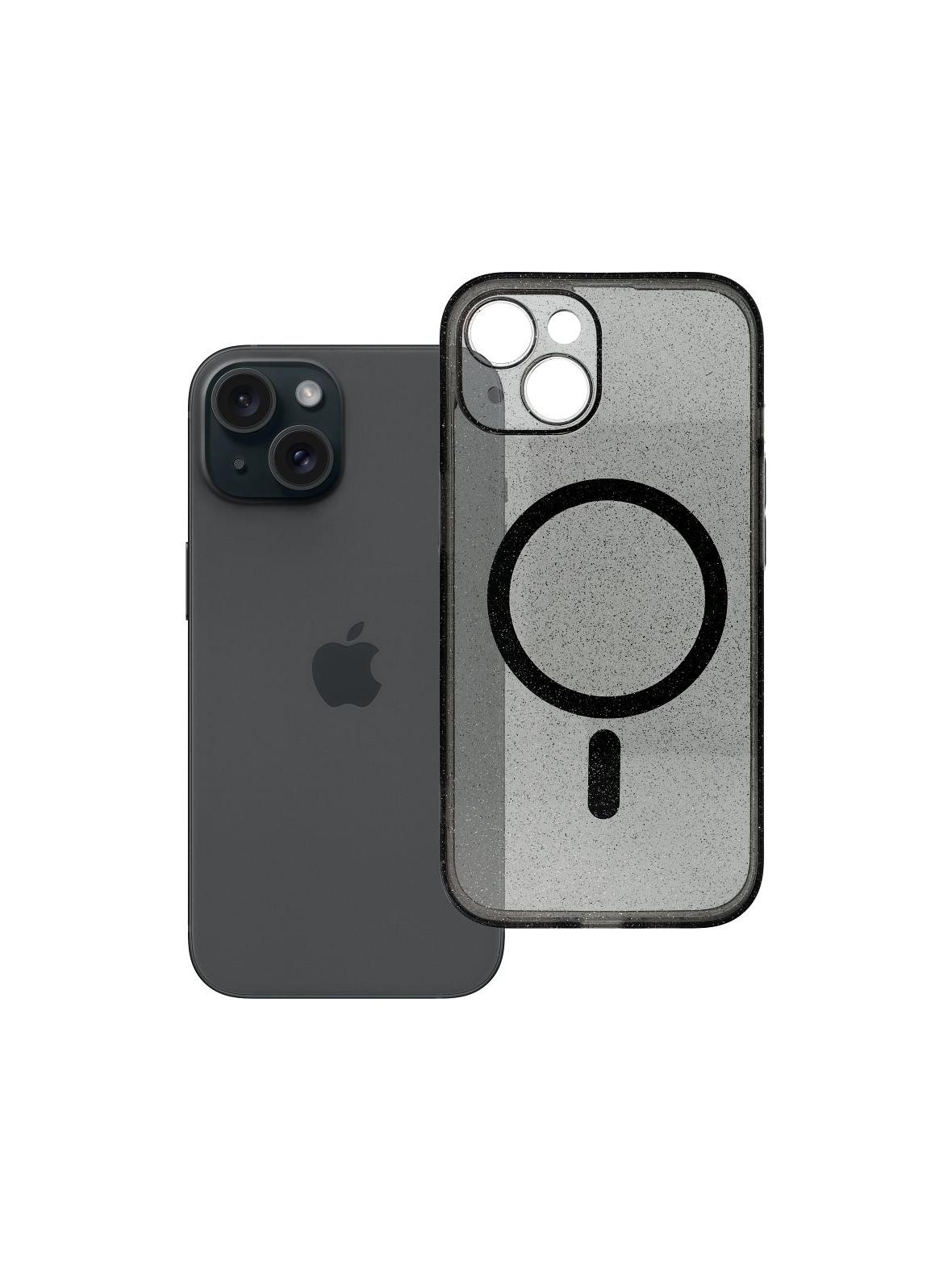 Futerał do iPhone 15 Clear Mag Cover (STR / CAMERA PROTECTION) zgodny z MagSafe  czarny glitter