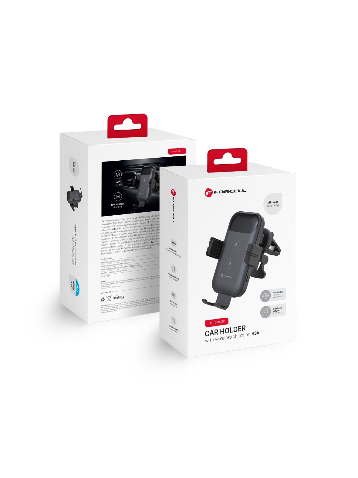 Uchwyt na telefon do samochodu indukcyjny Forcell F-Grip HS4 15W do kratki czarny