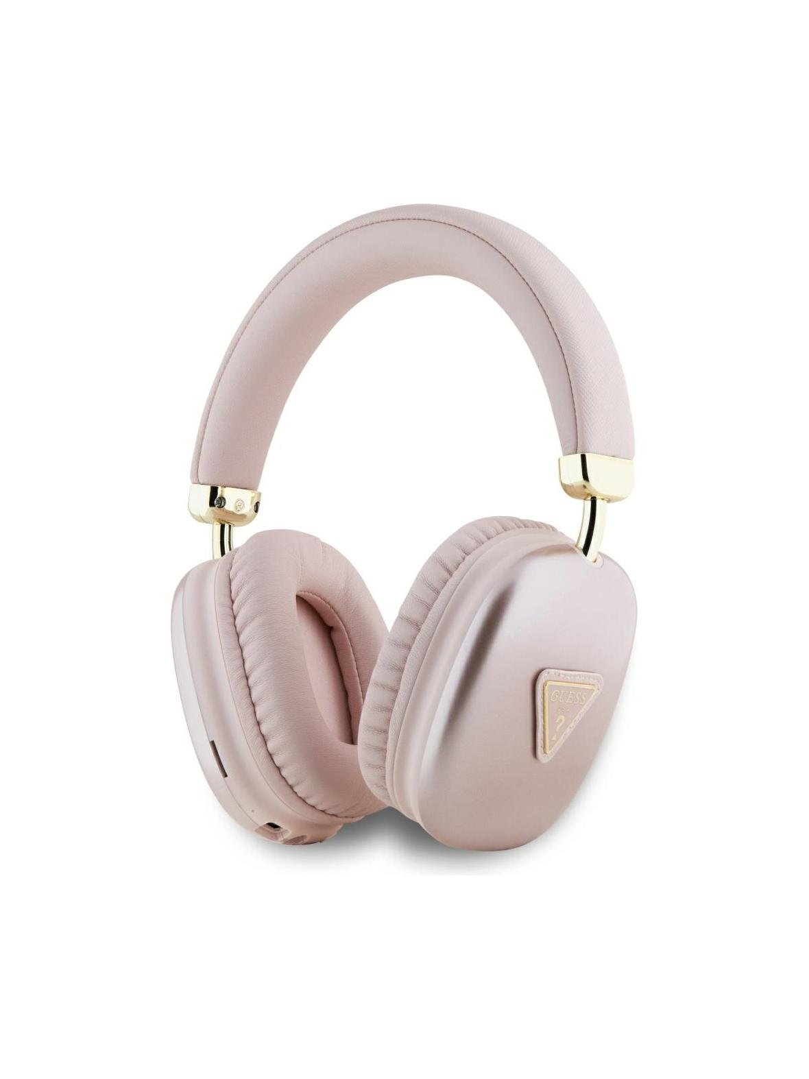 Słuchawki bezprzewodowe nauszne Guess Metallic Triangle Logo różowe