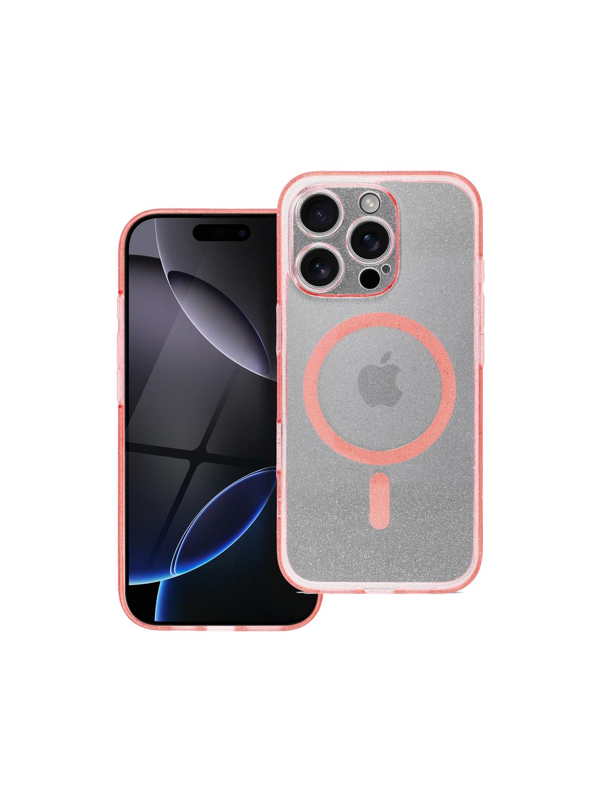 Futerał CLEAR MAG COVER z ochroną aparatu kompatybilny z MagSafe do IPHONE 16 Plus pink glitter