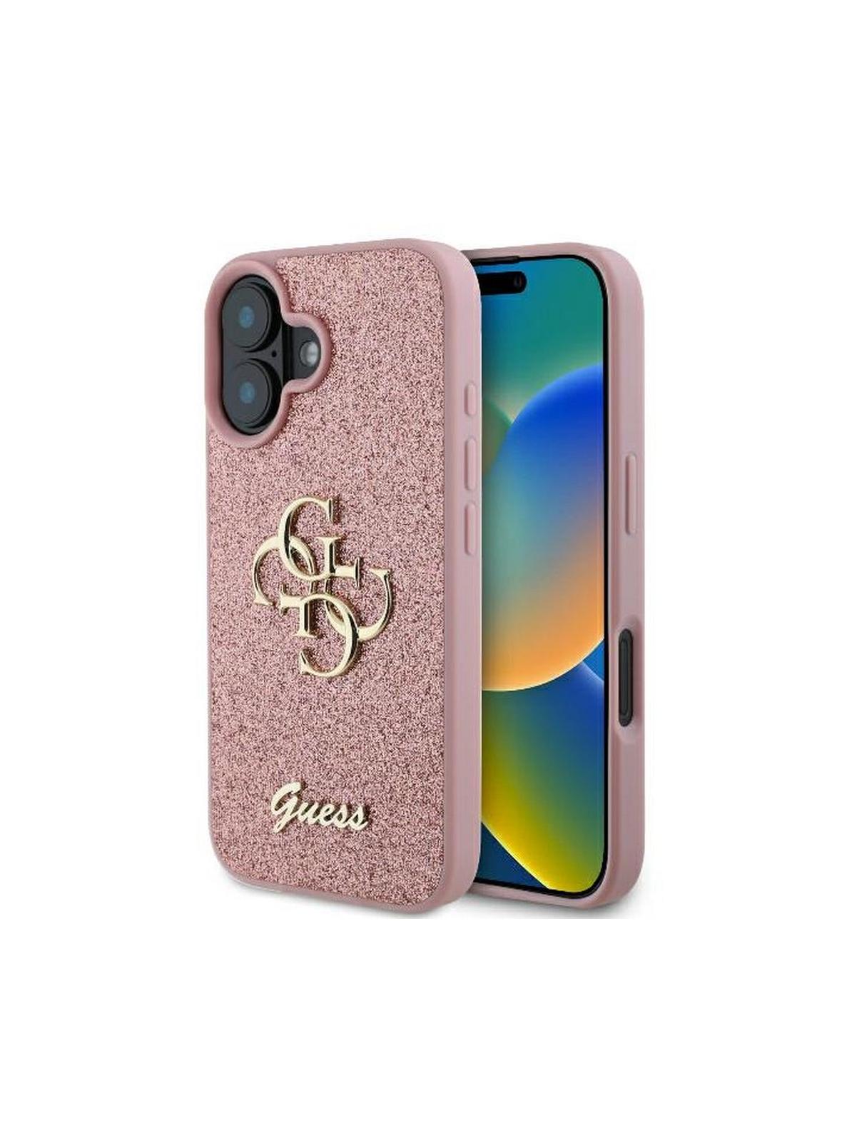 GUESS futerał do IPHONE 16 Plus GUHCP16MHG4SGP (Fixed Glitter Big 4G) różowy