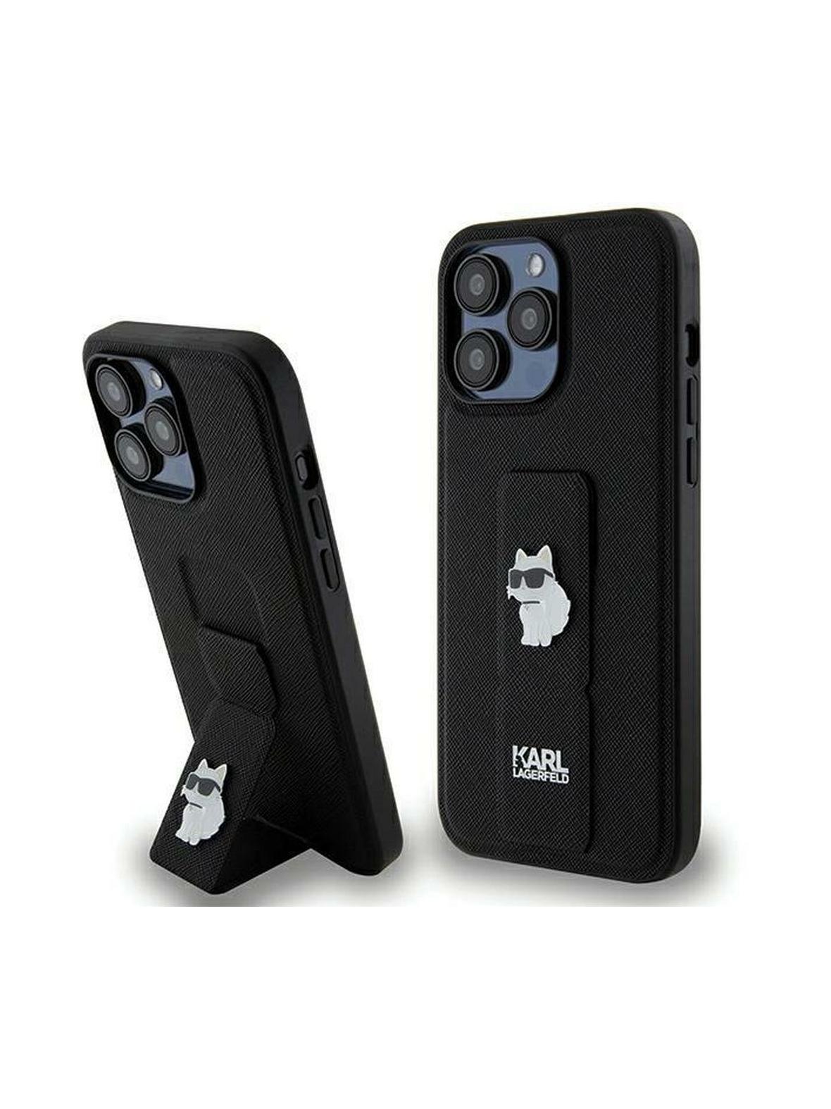 KARL LAGERFELD futerał do IPHONE 13 Pro Max KLHCP13XGSACHPK (Gripstand Saffiano choupette PIN) czarny