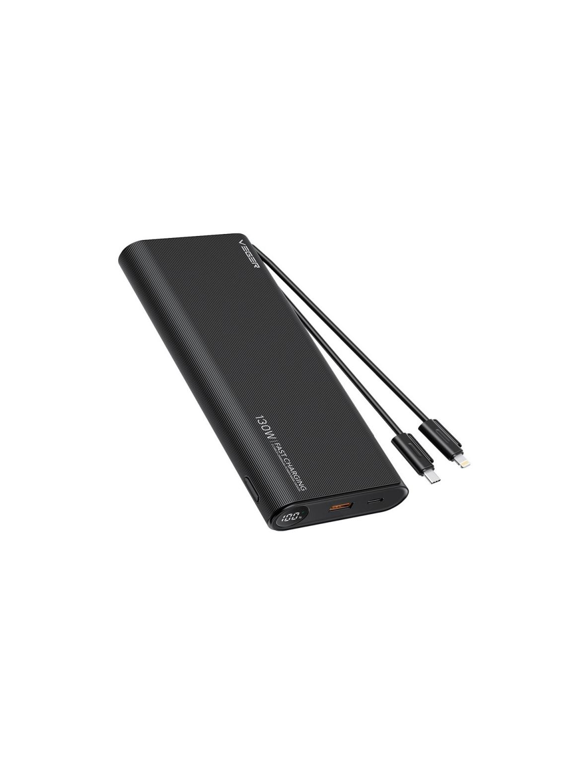 Powerbank Veger TCE130 (W2503) PD 130W 25000 mAh z wbudowanymi kablami Typ C / Lightning czarny