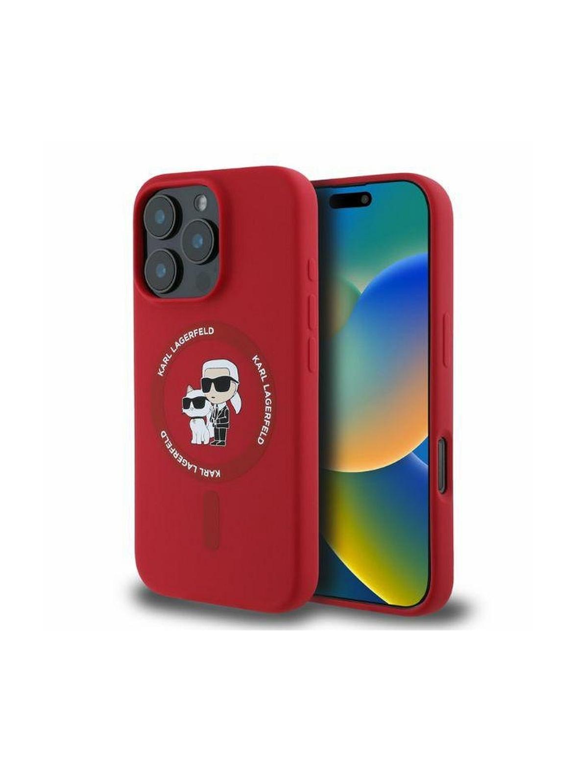 KARL LAGERFELD futerał do IPHONE 16 Pro kompatybilny z MagSafe KLHMP16LSCMKCRHR (Silicone KC Body Ring) czerwony